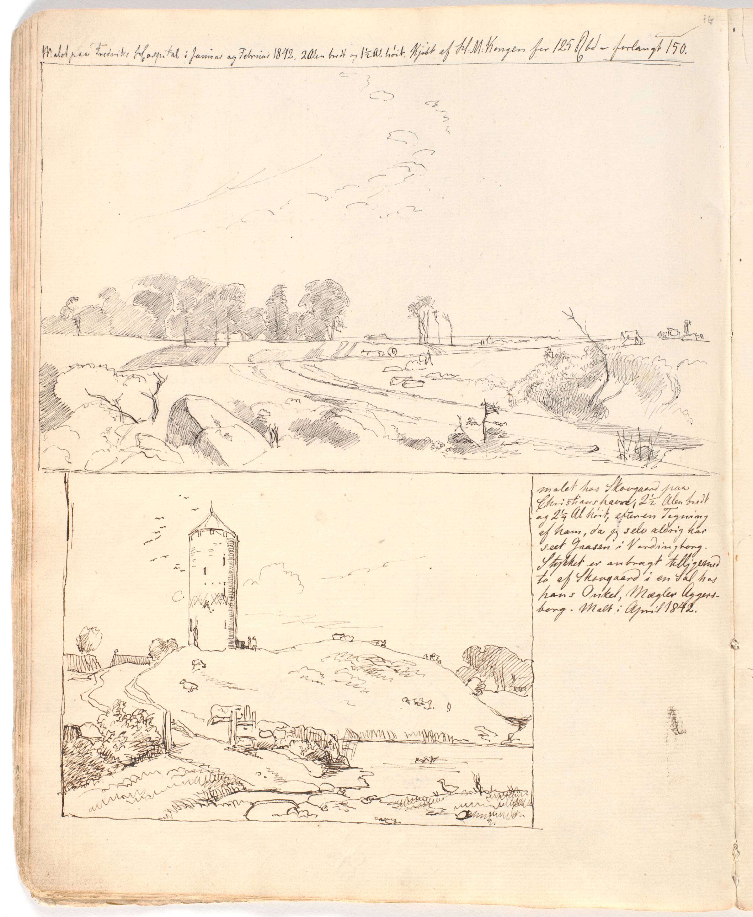 Stensætning ved Rakløv paa Refsnæs. Tegning udført direkte i hæftet side 10, Johan Thomas Lundbye, 1839