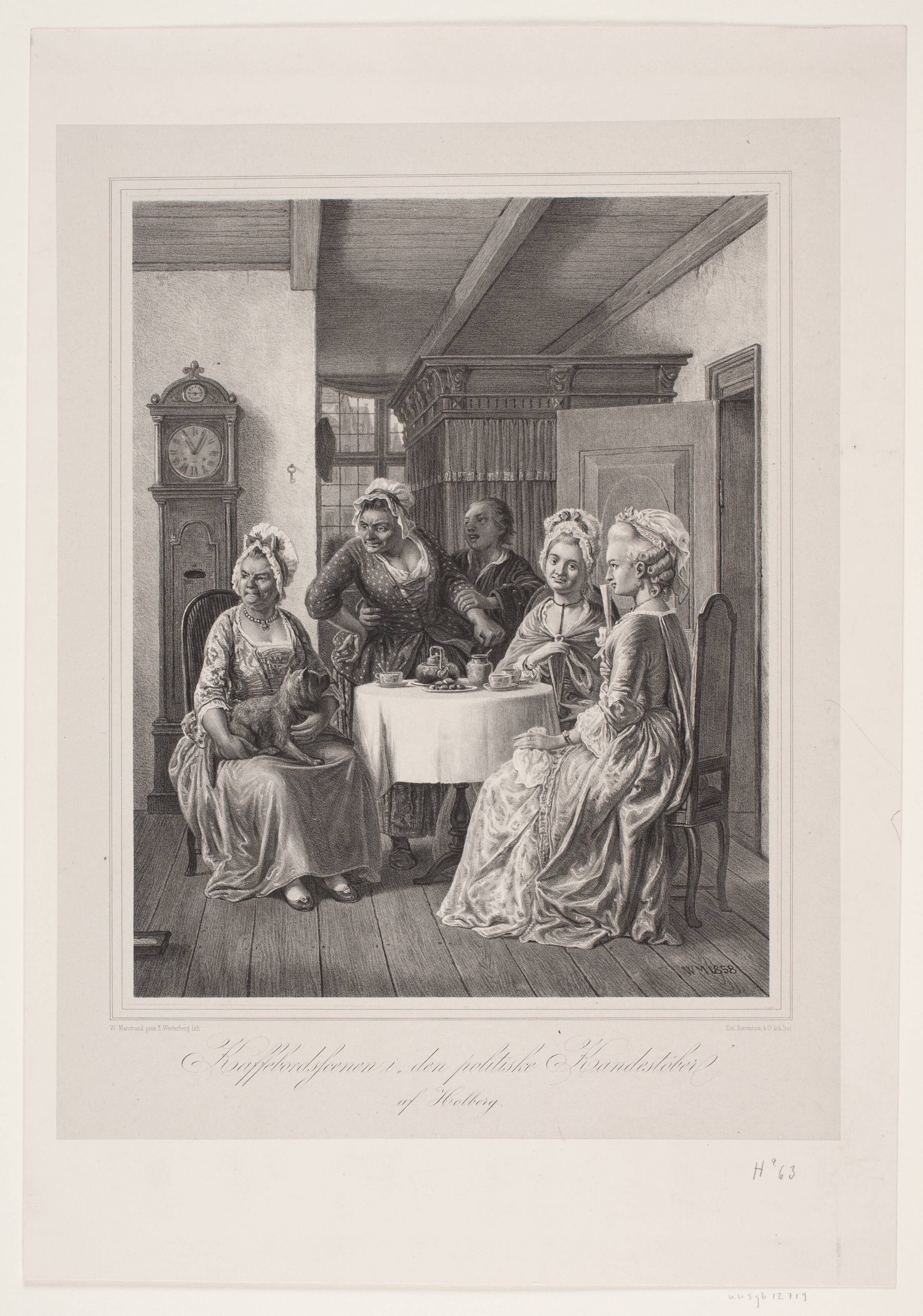 Kaffescenen i "Den politiske kandestøber" af Holberg, Edvard Westerberg, 1858