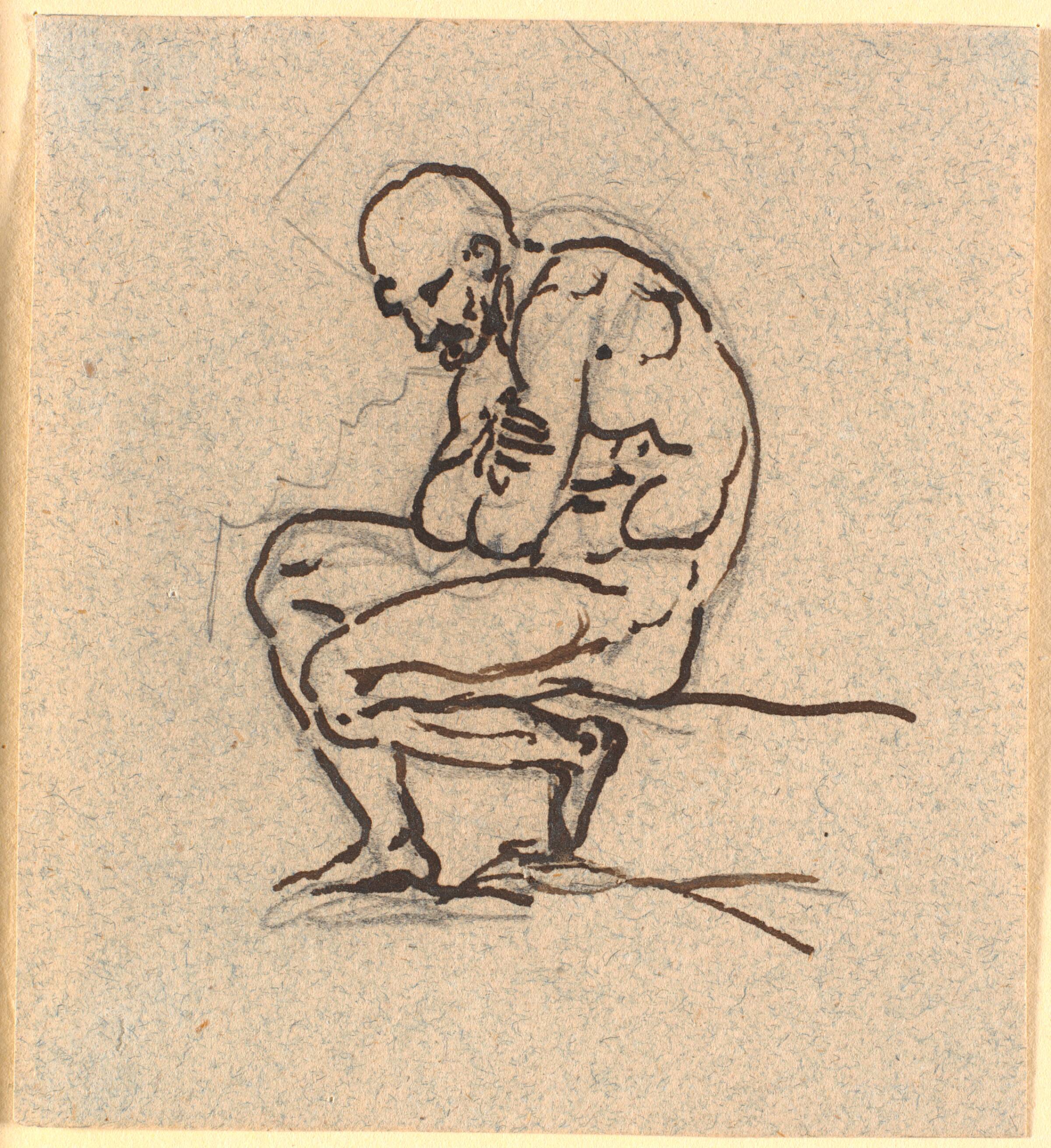 En siddende sammenbøjet nøgen mand i profil til venstre, Nicolai Abildgaard, 1743-1809