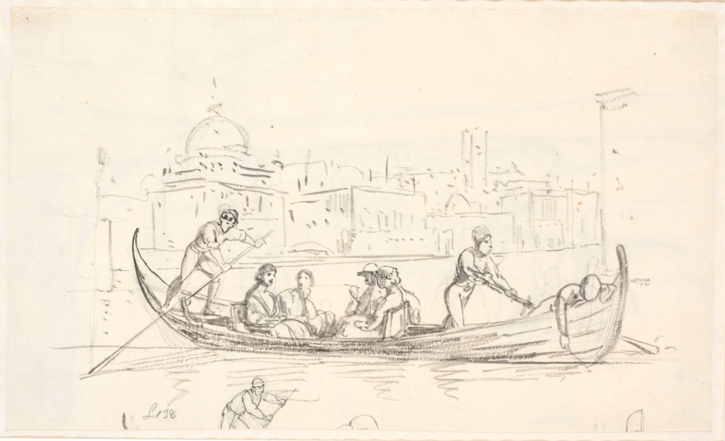 Gondol med to roere, Wilhelm Marstrand, 1810-1873