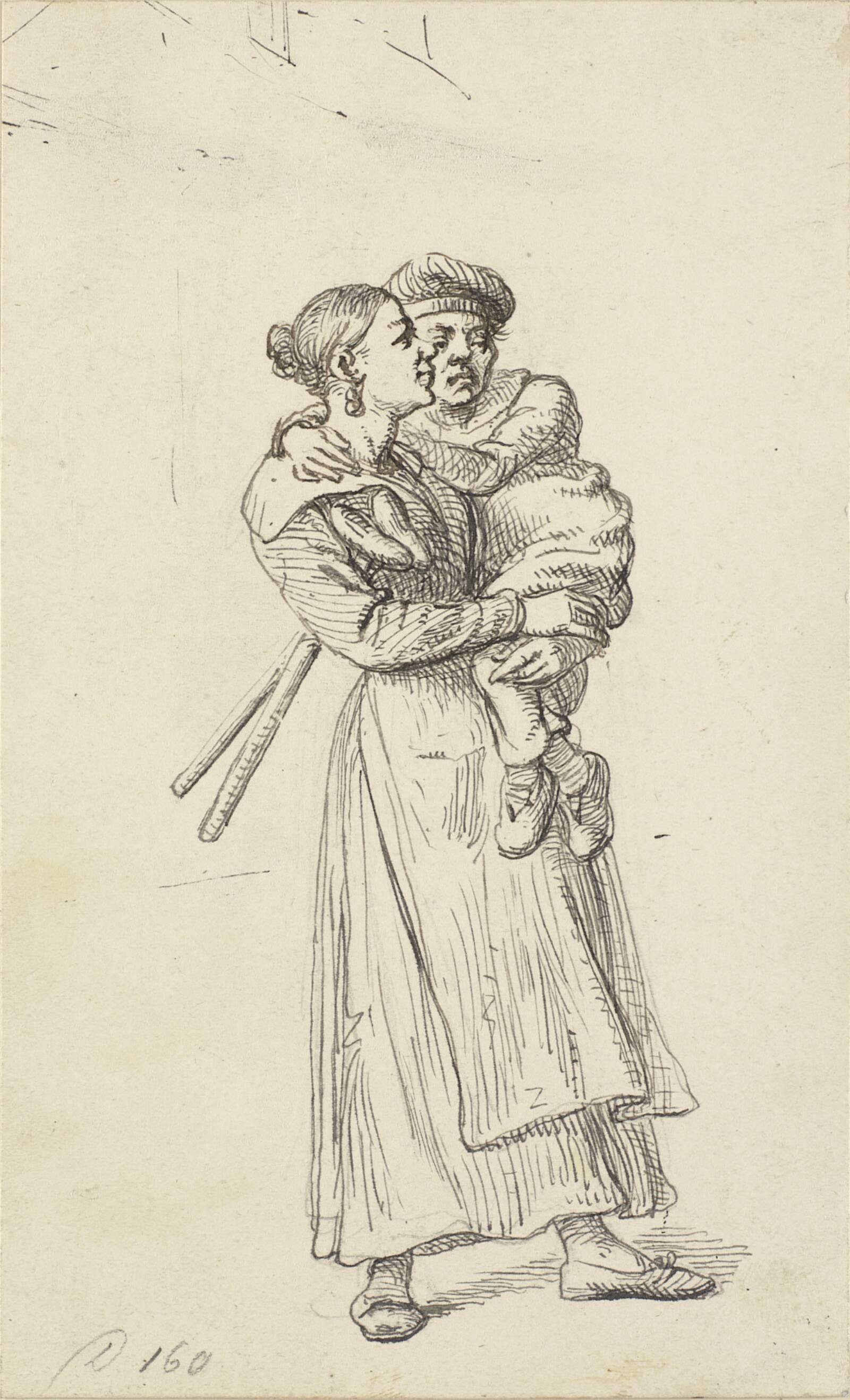 En kvinde bærer en krøbling, Wilhelm Marstrand, 1810-1873
