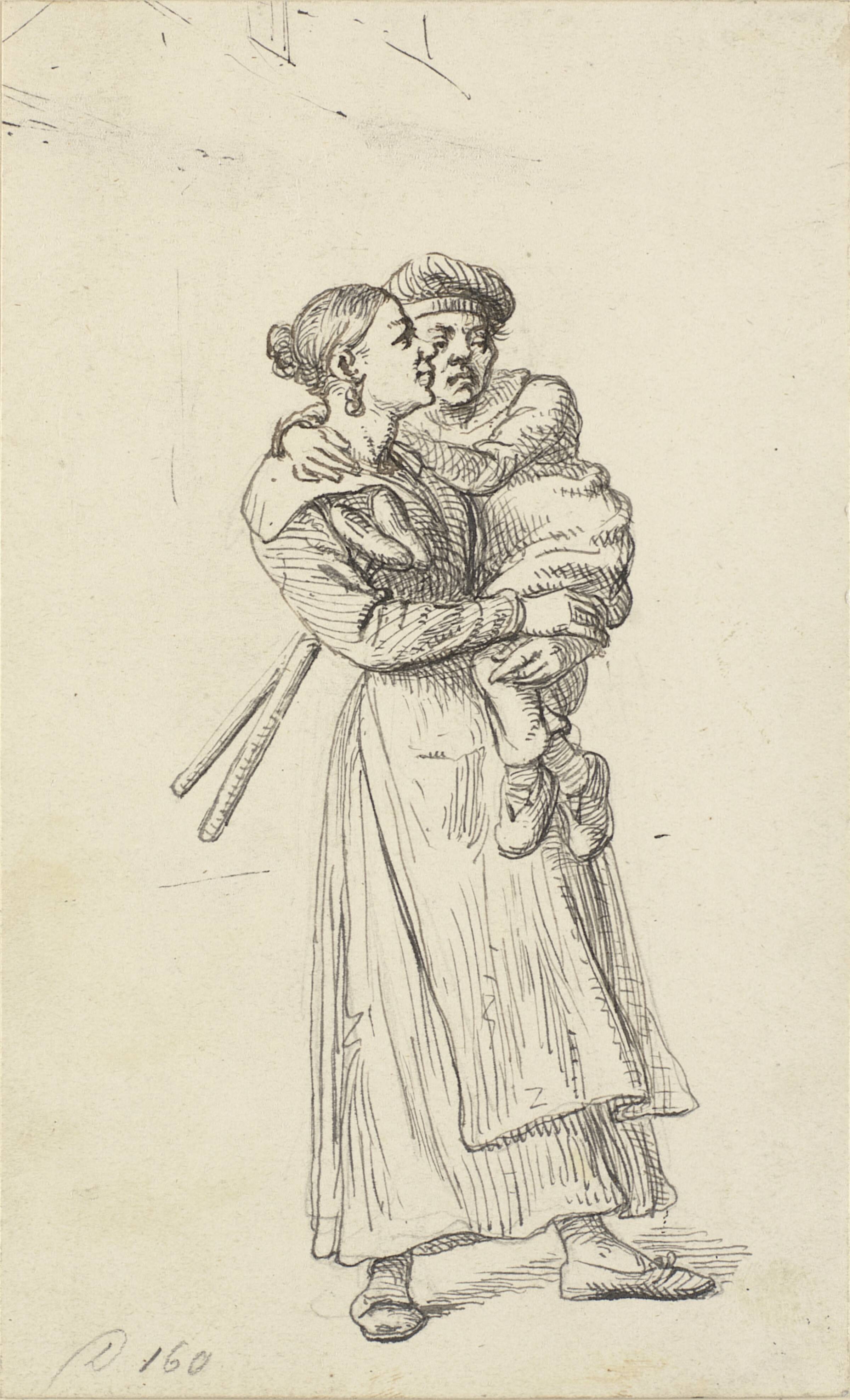 En kvinde bærer en krøbling, Wilhelm Marstrand, 1810-1873