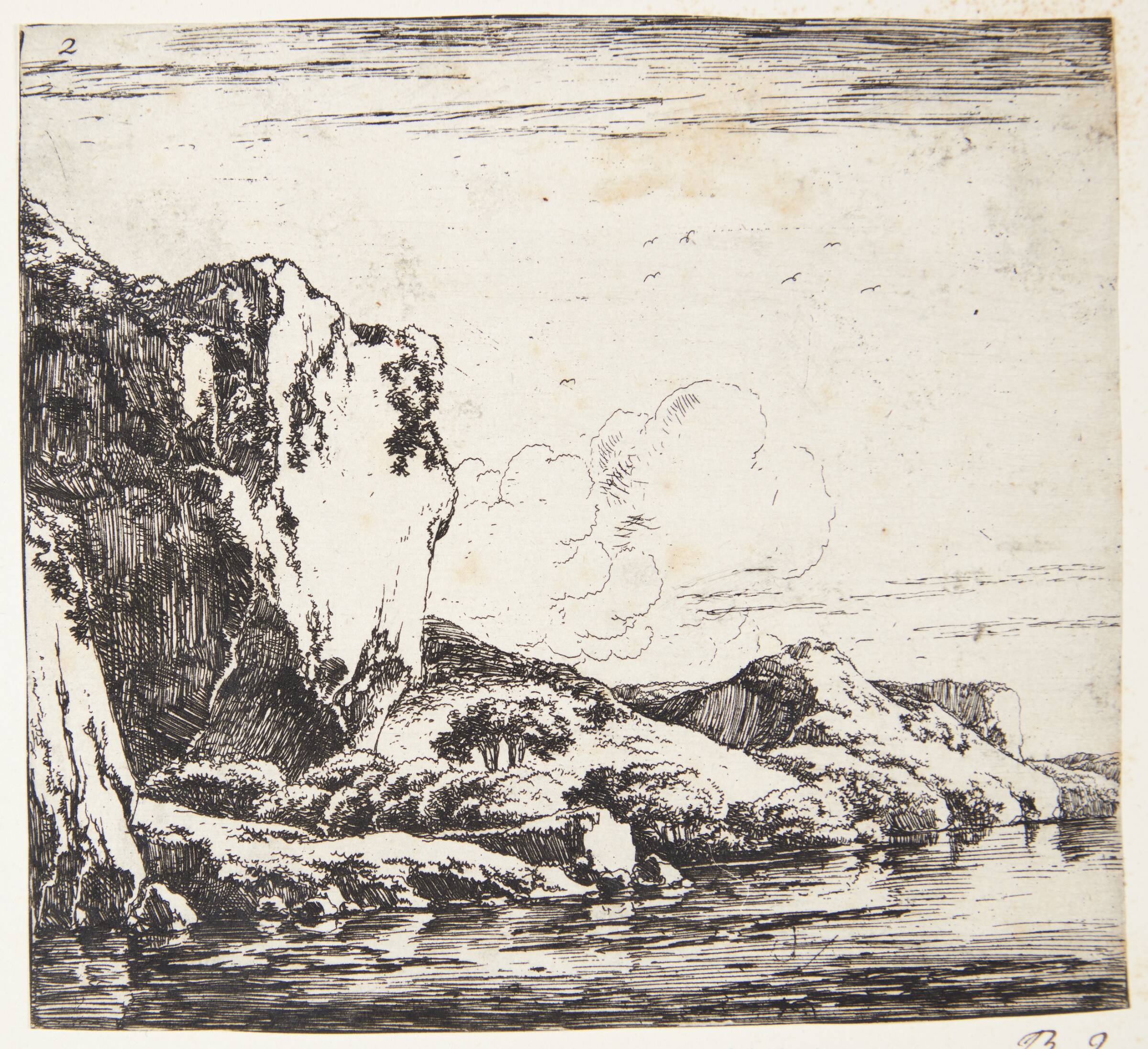 Flodbred, t.v. en klippeside, Herman Naiwincx, 1623-1670