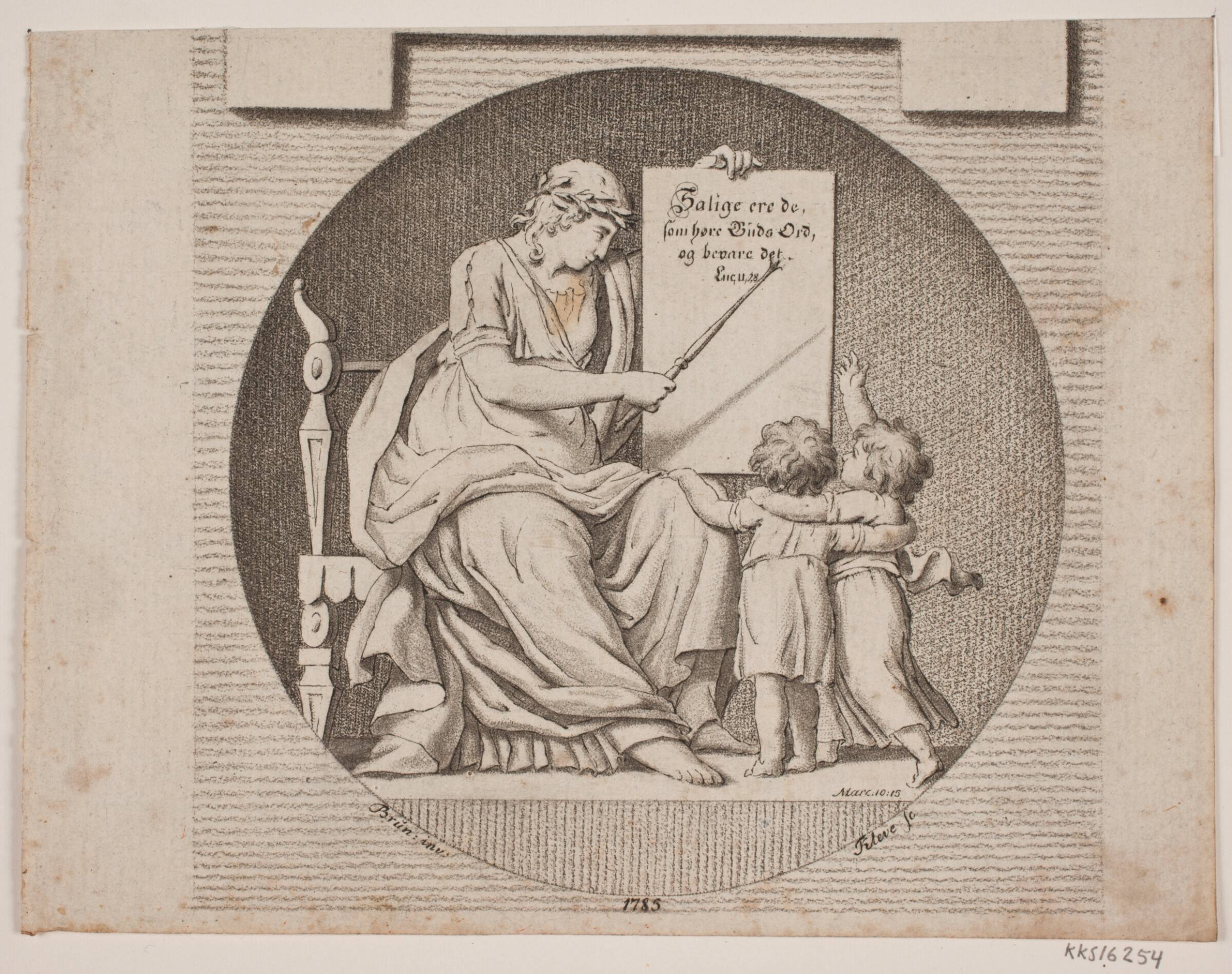 Vignet med siddende kvinde og to børn, Terkel Kleve, 1785