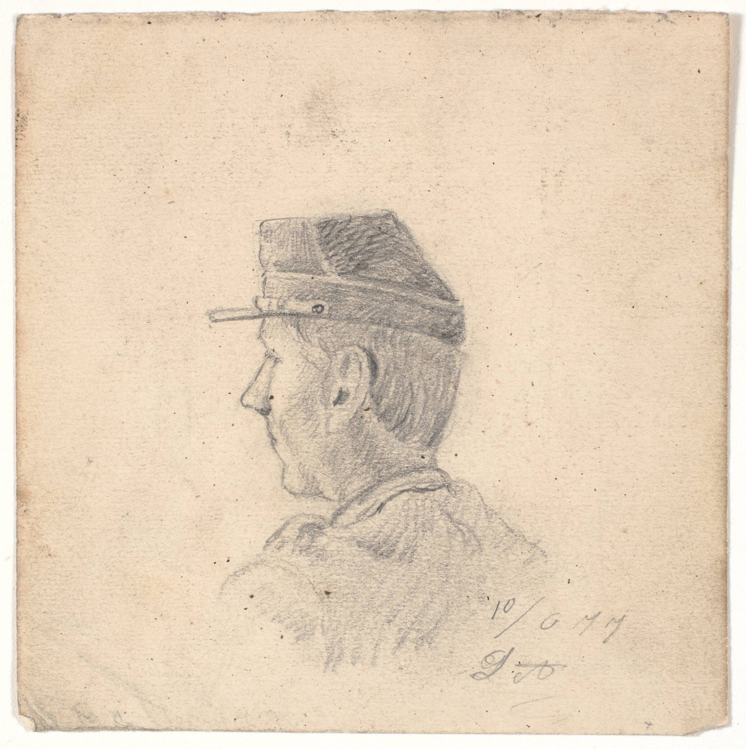 Hoved af en soldat, set skråt bagfra, L.A. Ring, 1877