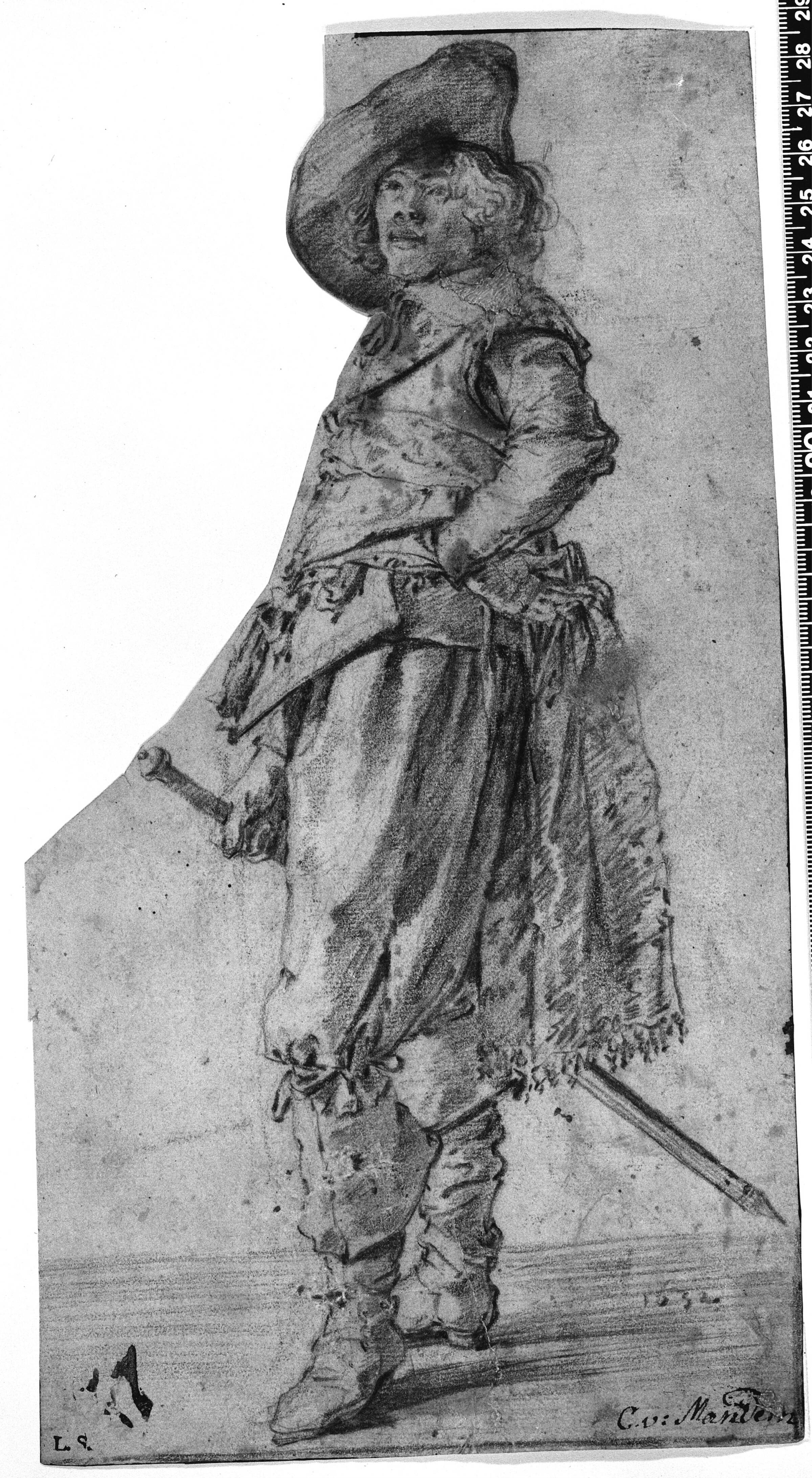 Stående kavaler med sværd og hånd i siden., Mander III, Karel van, 1632