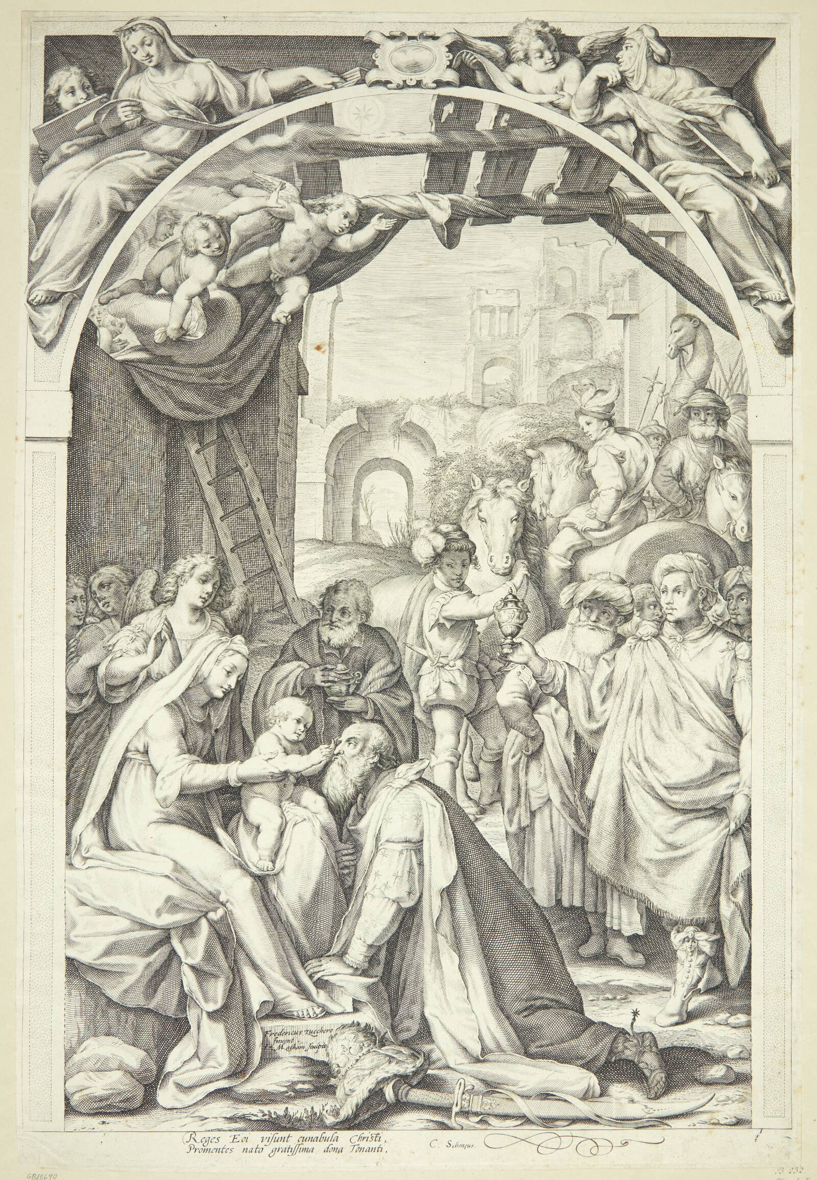 Kongernes tilbedelse, Jacob Matham, 1595-1596