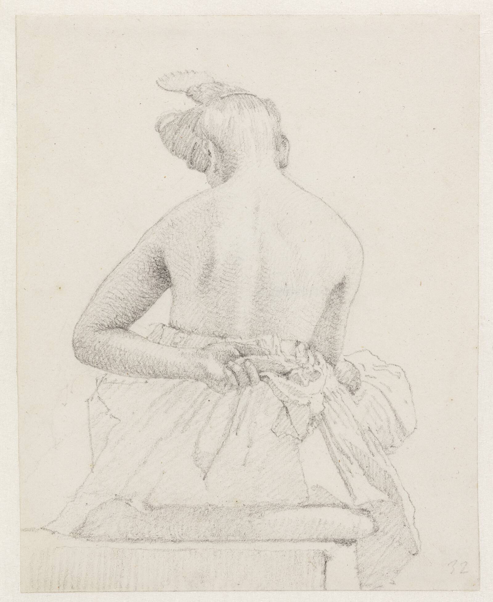Siddende kvindelig model set bagfra, Christen Købke, 1833