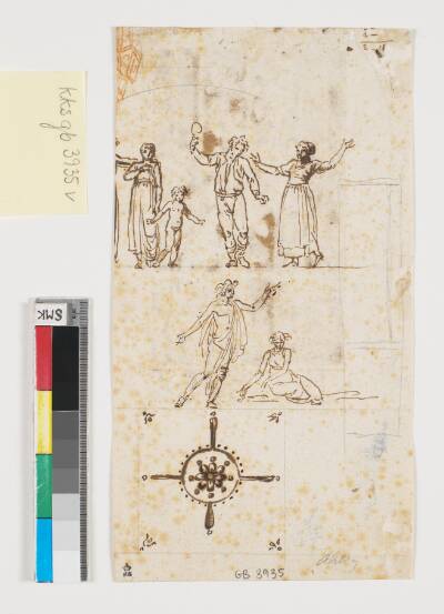 Forskellige studier, bl.a. figurer samt dekorativt felt