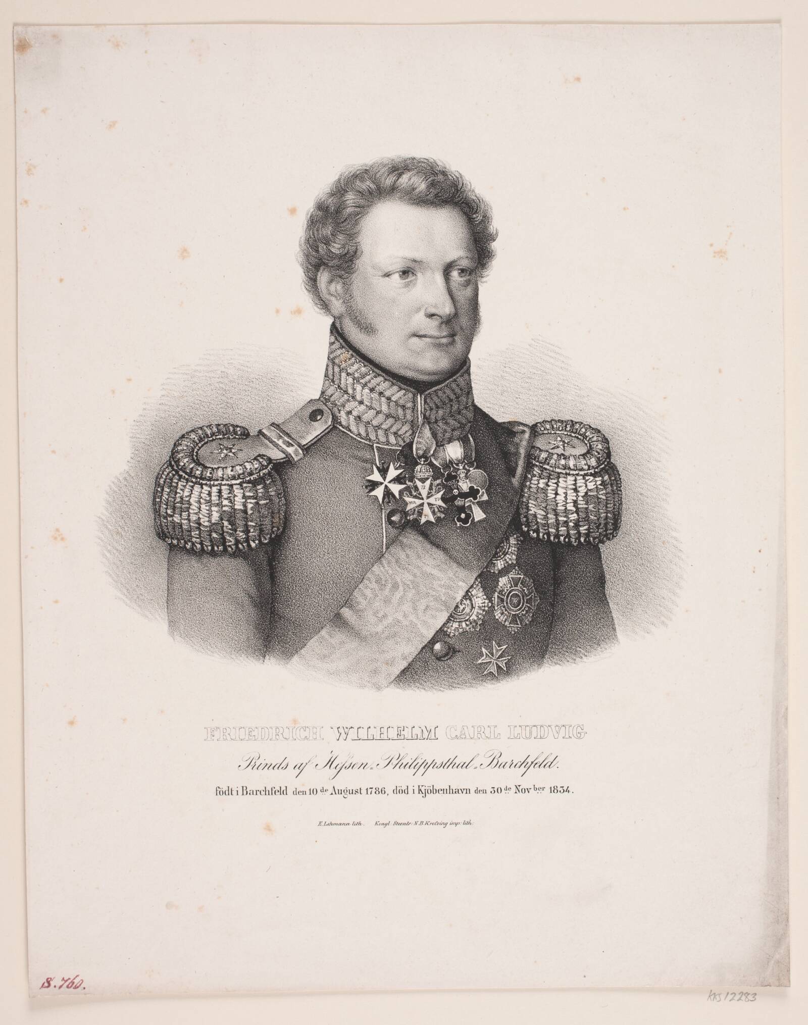 Prins Wilhelm af Hessen-Philipsthal, Edvard Lehmann, 1820-1843