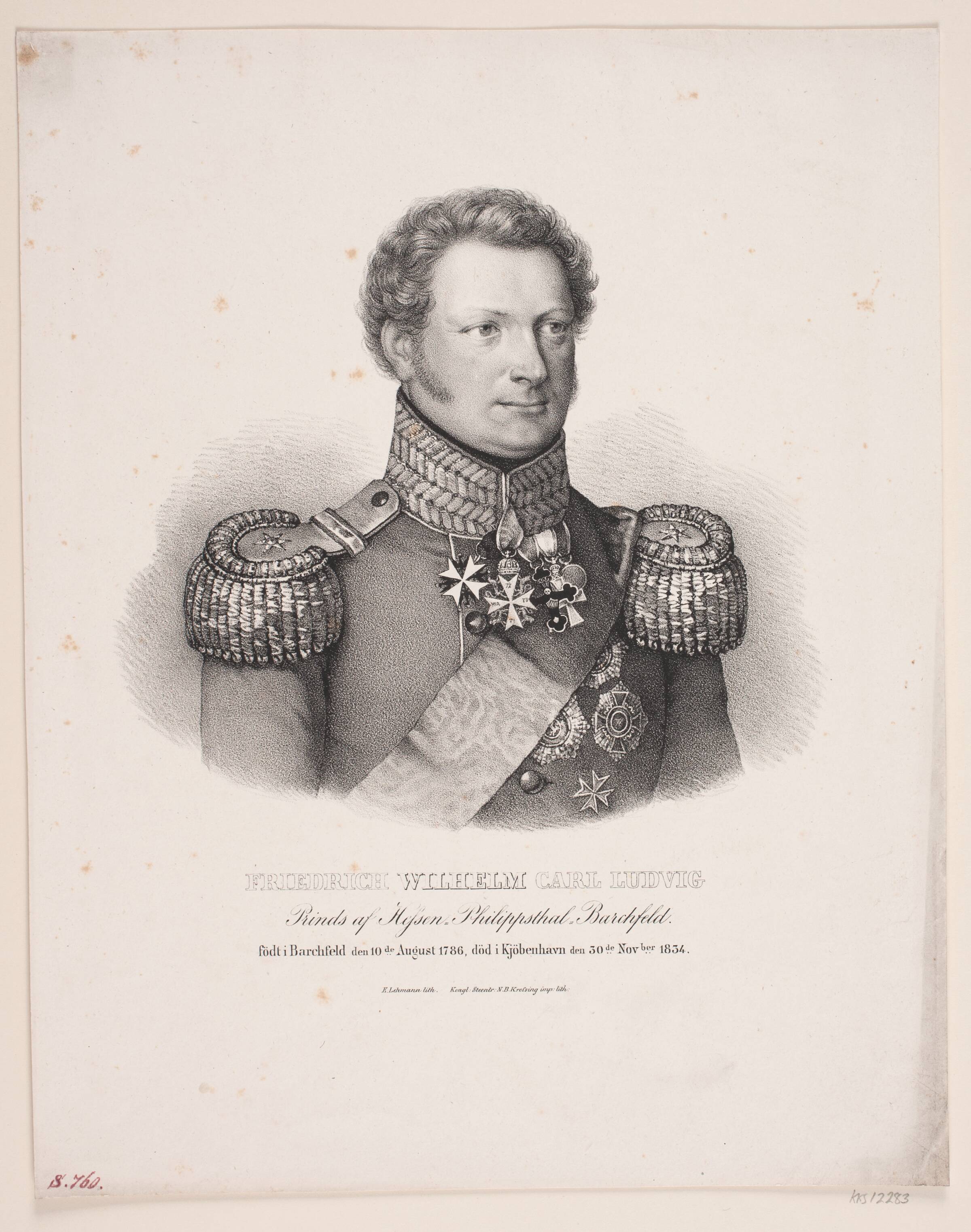 Prins Wilhelm af Hessen-Philipsthal, Edvard Lehmann, 1820-1843