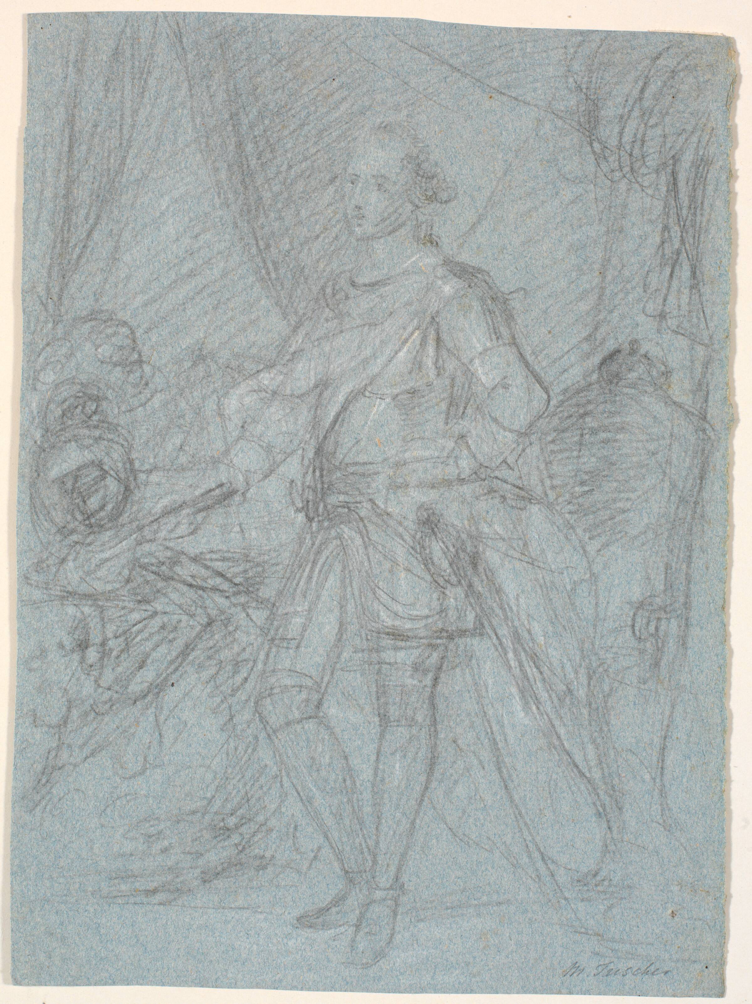 Udkast til portræt i helfigur. Forarbejde til Chr. VIs familiebillede (Rosenborg)? Frederik d. V. som kronprins, Marcus Tuscher, 1742-1745