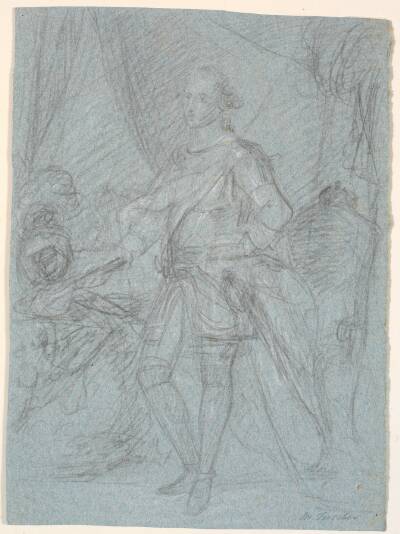 Udkast til portræt i helfigur. Forarbejde til Chr. VIs familiebillede (Rosenborg)? Frederik d. V. som kronprins