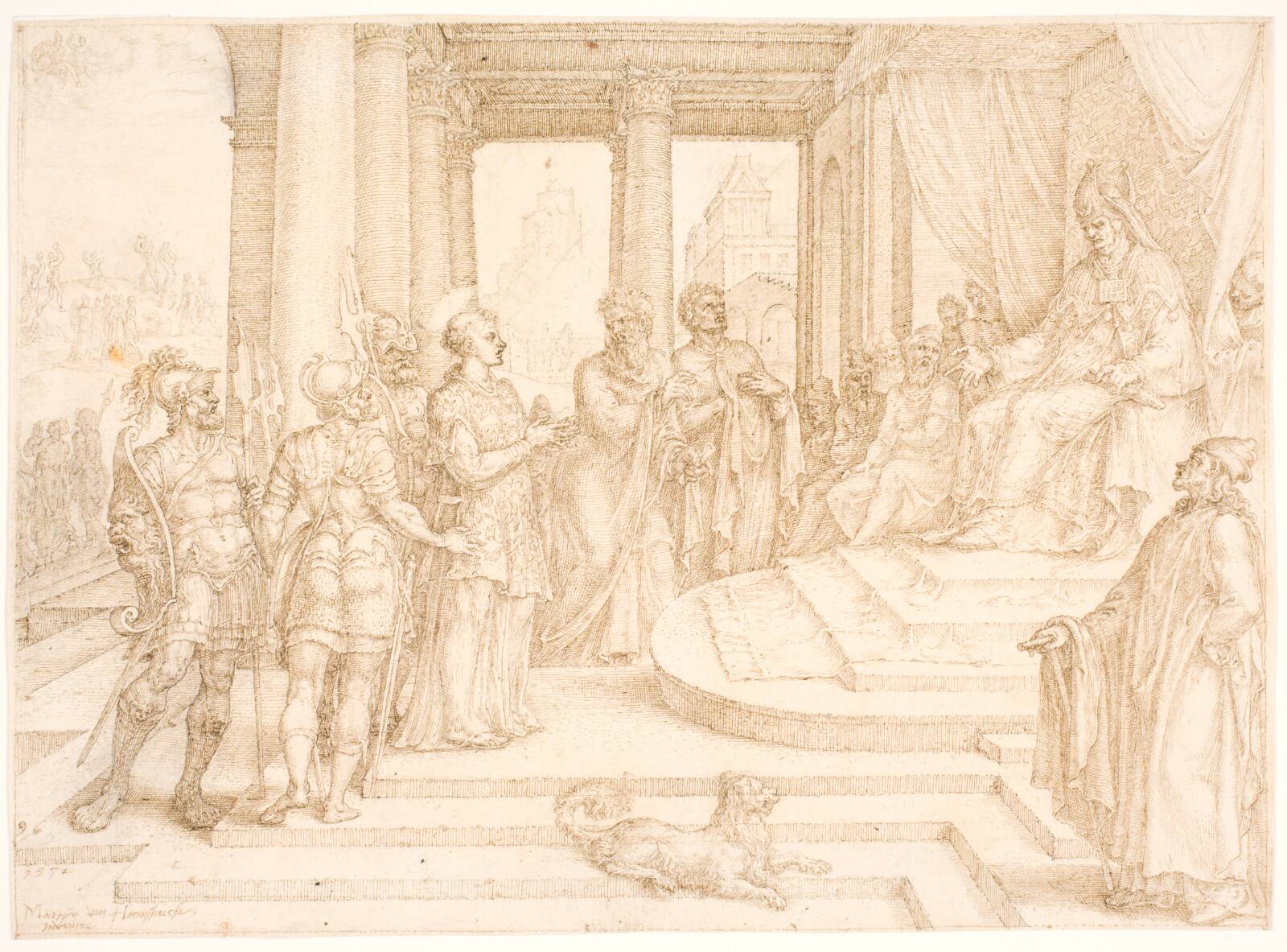 Den hellige Stefanus stilles for ypperstepræsten, Maarten van Heemskerck, 1572