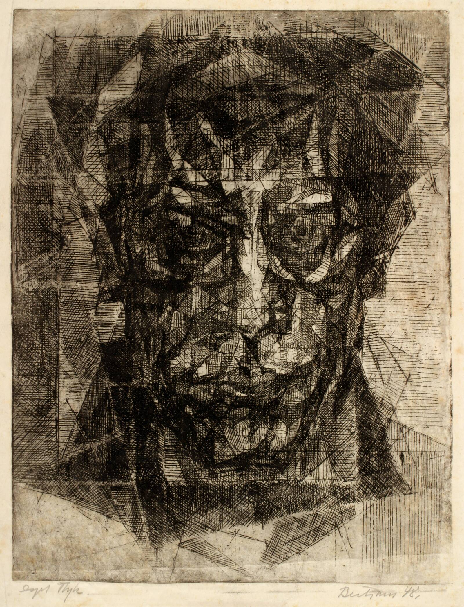Selvportræt, en face, Helge Bertram, 1948