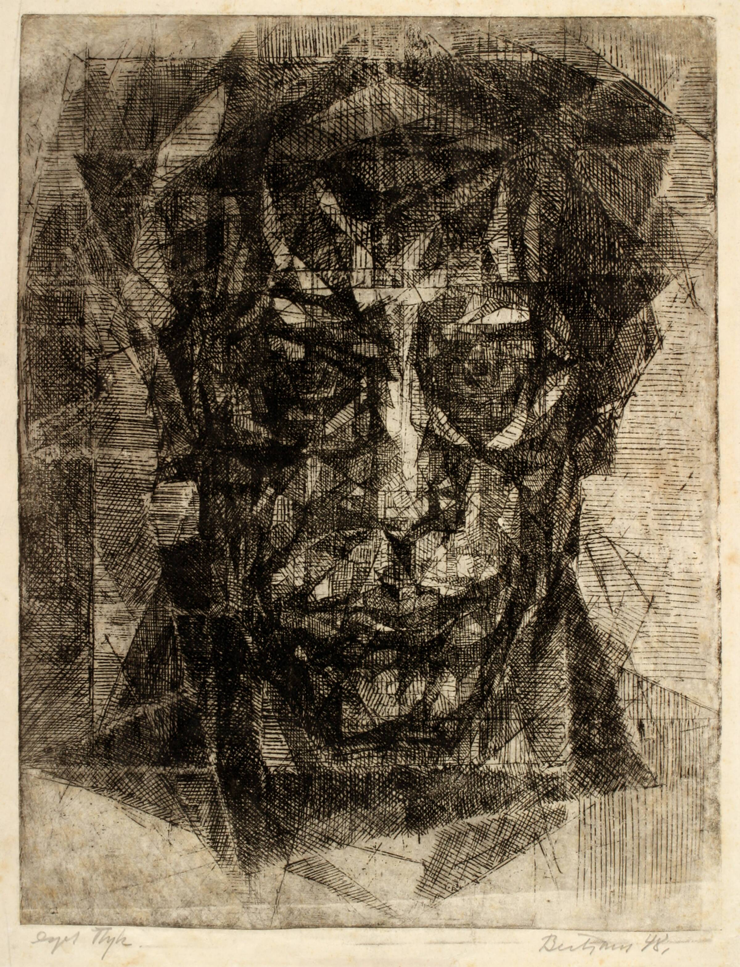 Selvportræt, en face, Helge Bertram, 1948