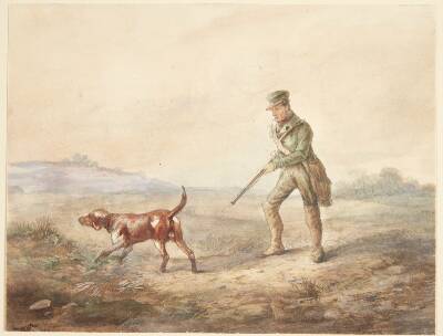 Landskab med en jæger og hans hund