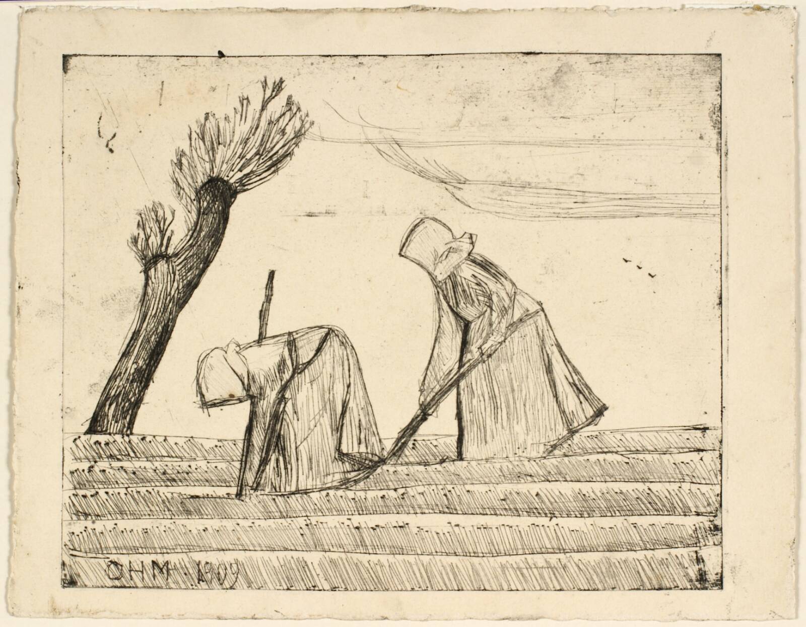To kvinder, der hakker, Olivia Holm-Møller, 1909