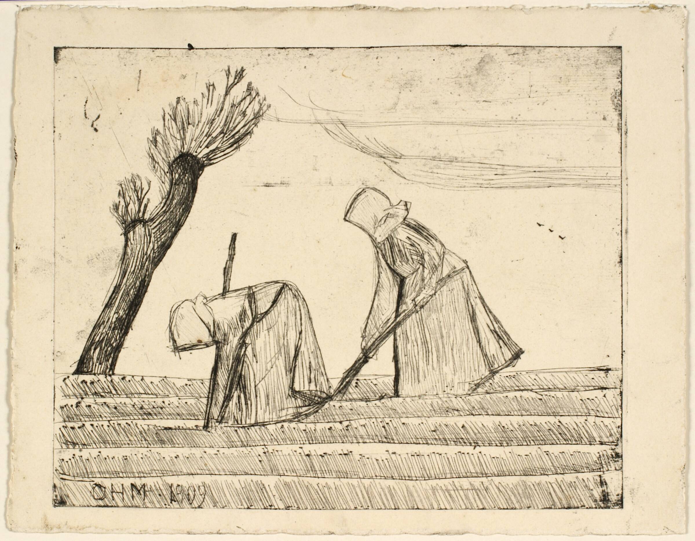 To kvinder, der hakker, Olivia Holm-Møller, 1909