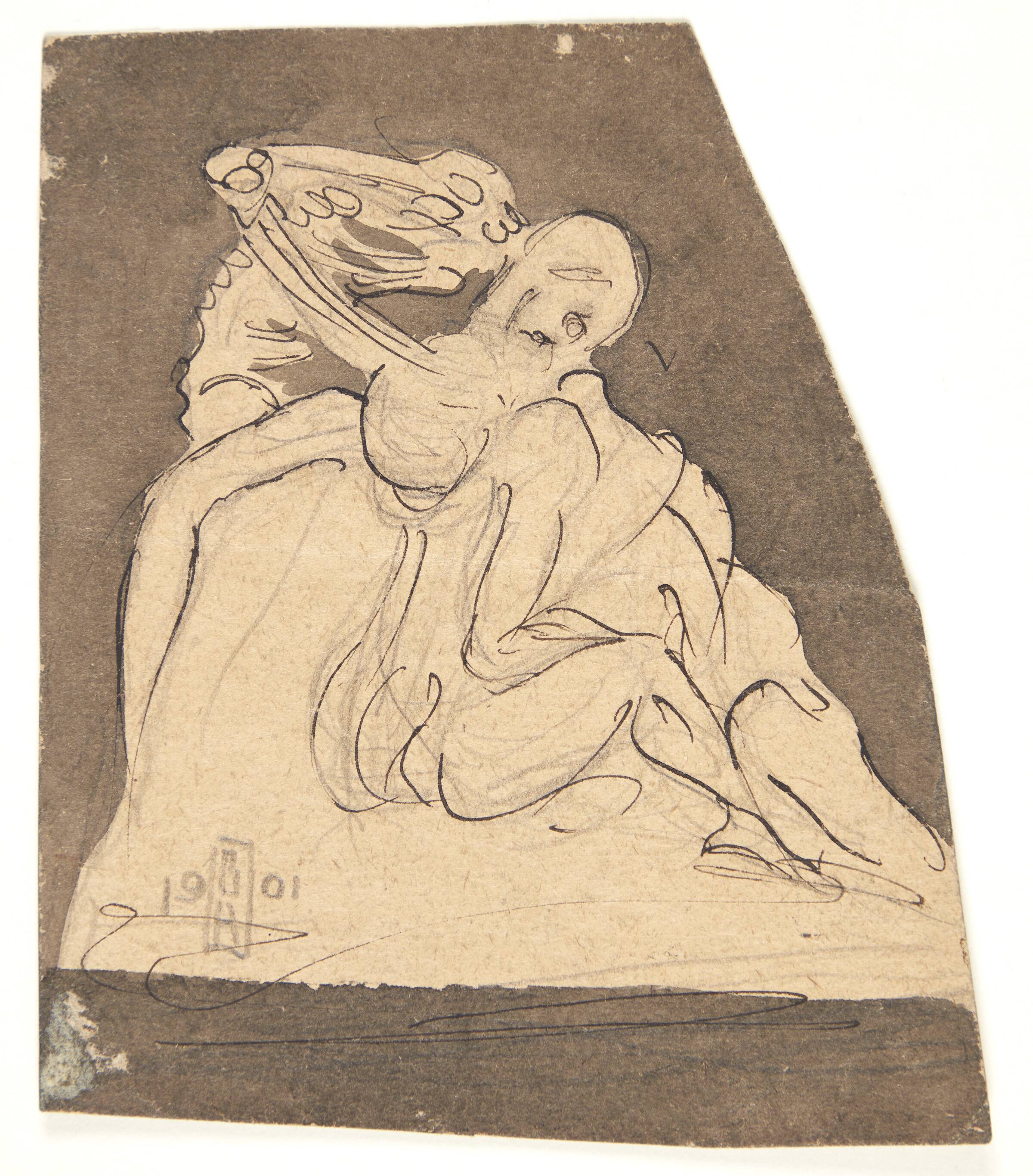Siddende kvinde og skelet, Gerhard Henning, 1901