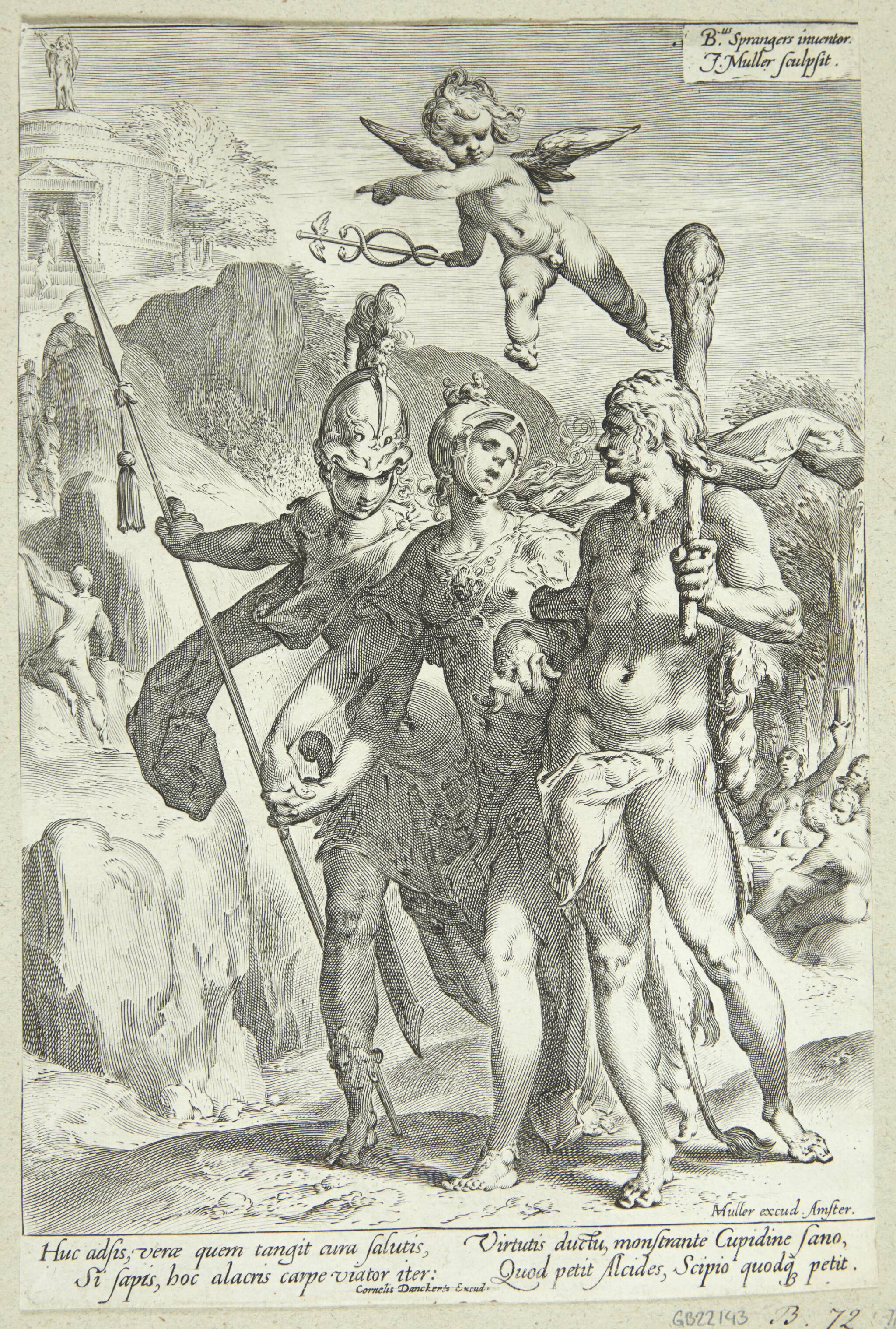 Herakles med Mars, Minerva og Amor, der viser den stenede vej til de udødeliges tempel