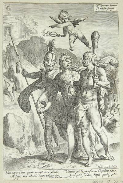 Herakles med Mars, Minerva og Amor, der viser den stenede vej til de udødeliges tempel