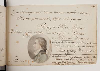 Tre hilsner fra Philippus P. Rusca og Hornemans profilportræt af samme(?)