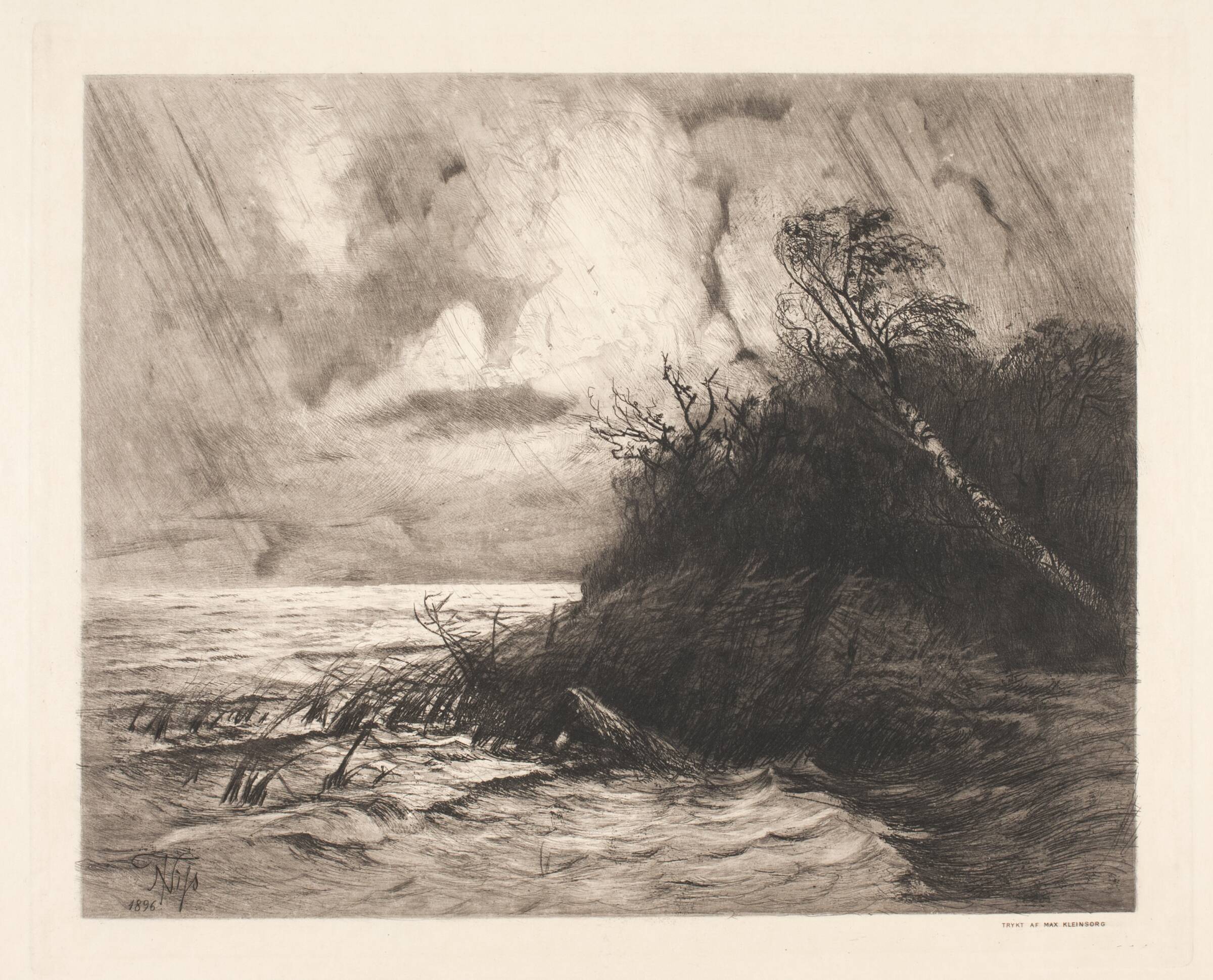 Uvejr ved bredden af en indsø, Thorvald Niss, 1896