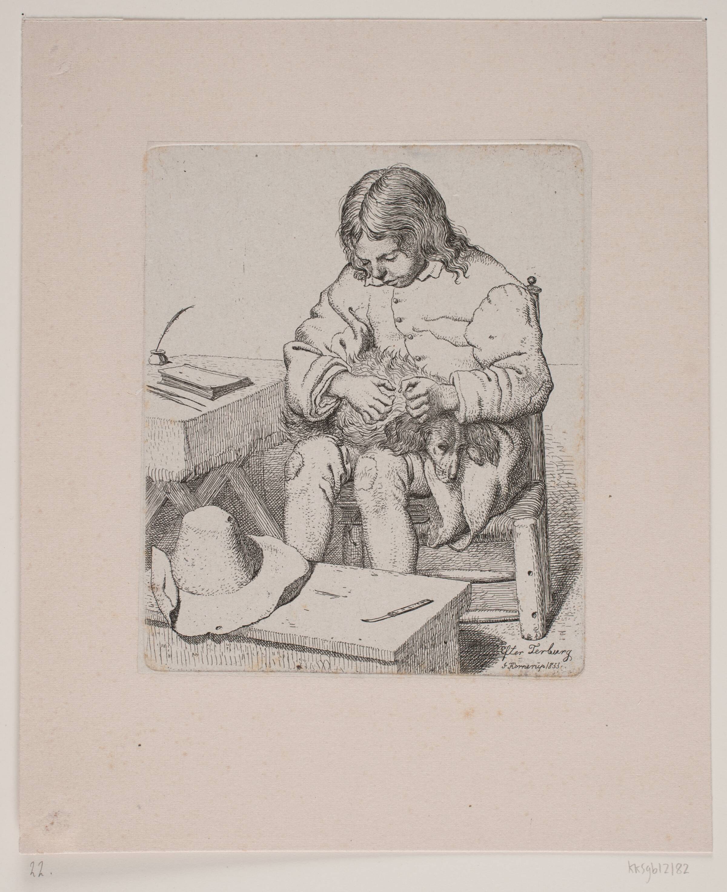 En dreng med en hund, Jacob Kornerup, 1855