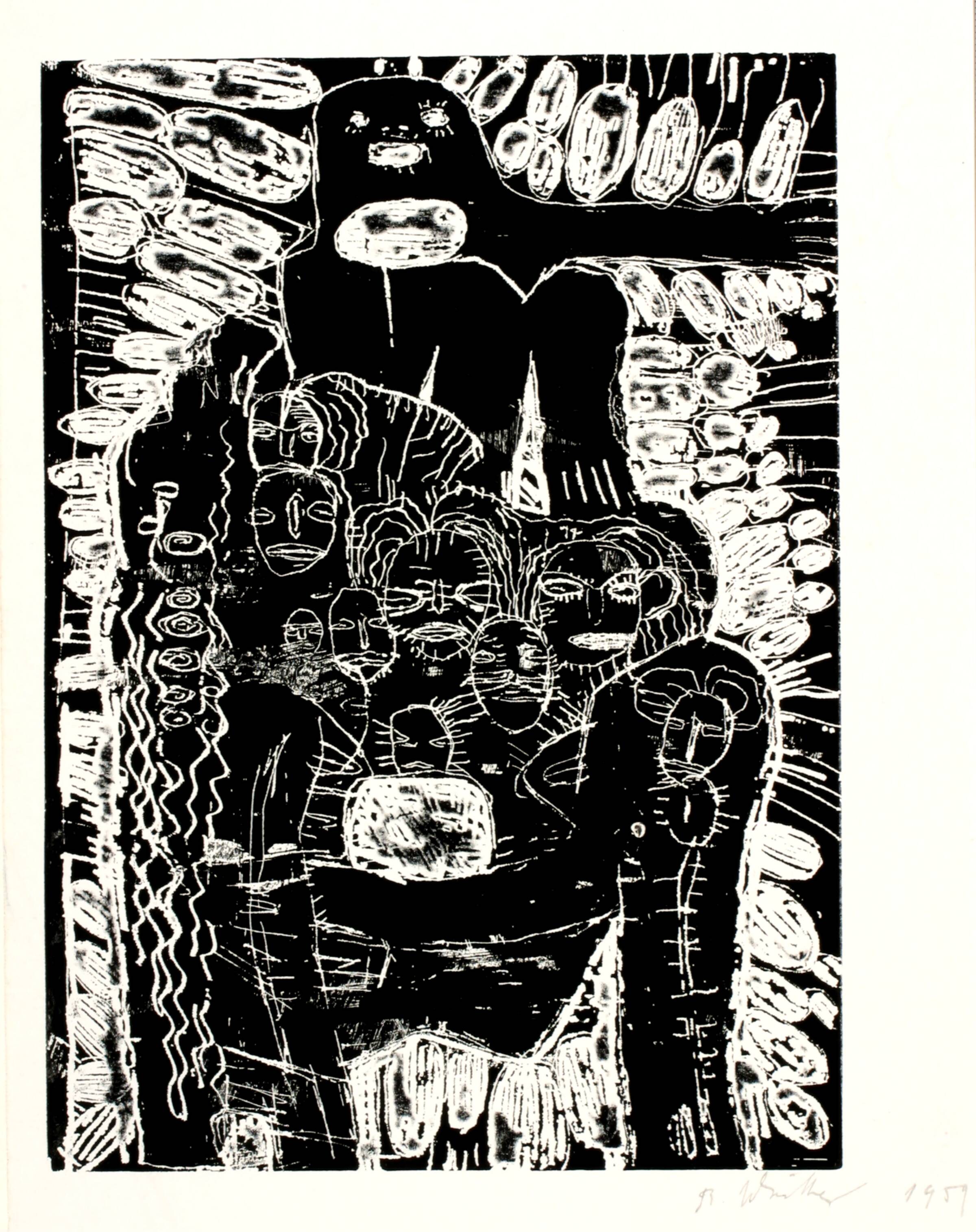 Siddende figur med udstrakt arm, Richard Winther, 1959