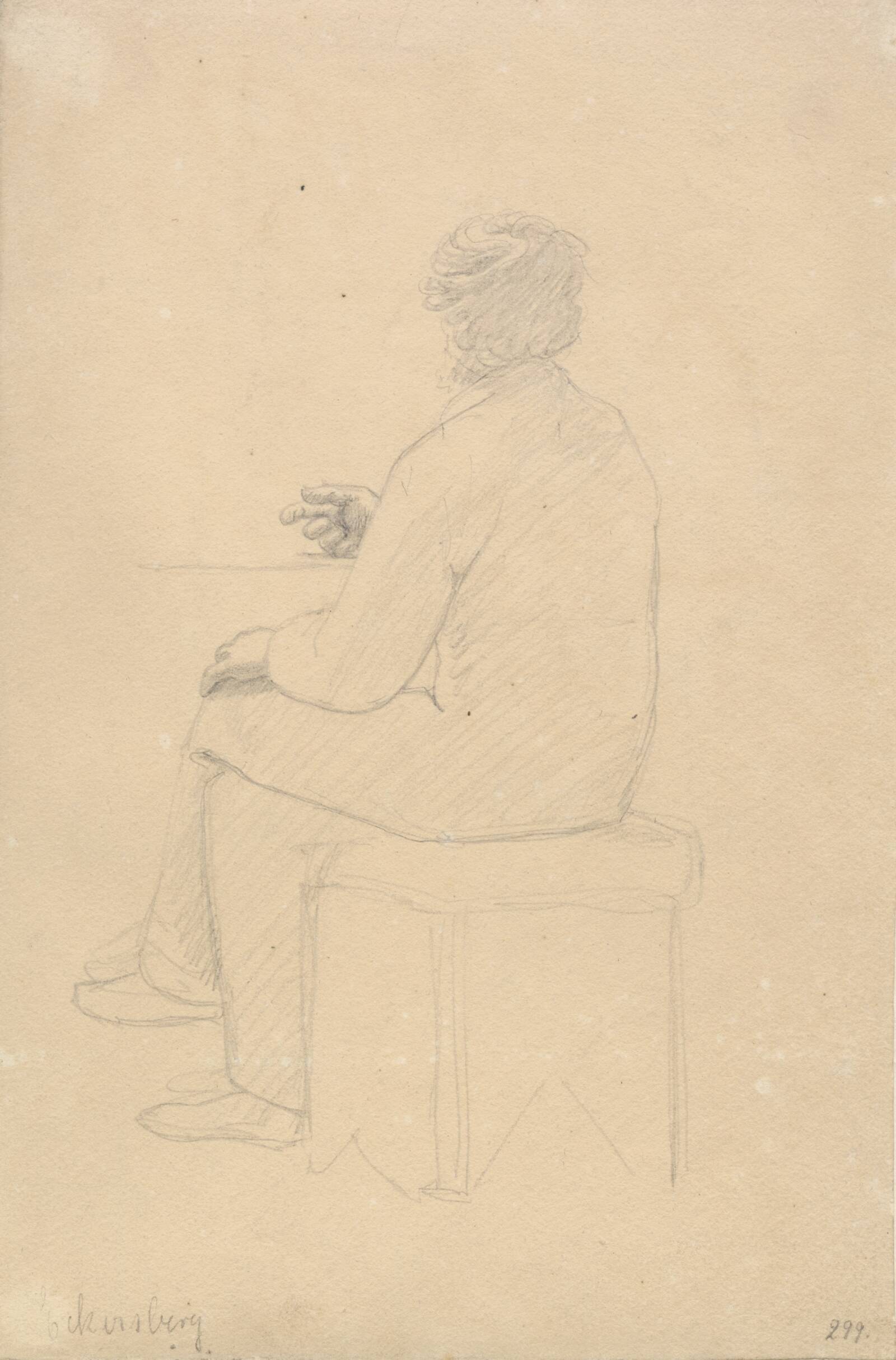 Siddende, rygvendt model mod venstre., C.W. Eckersberg, 1839