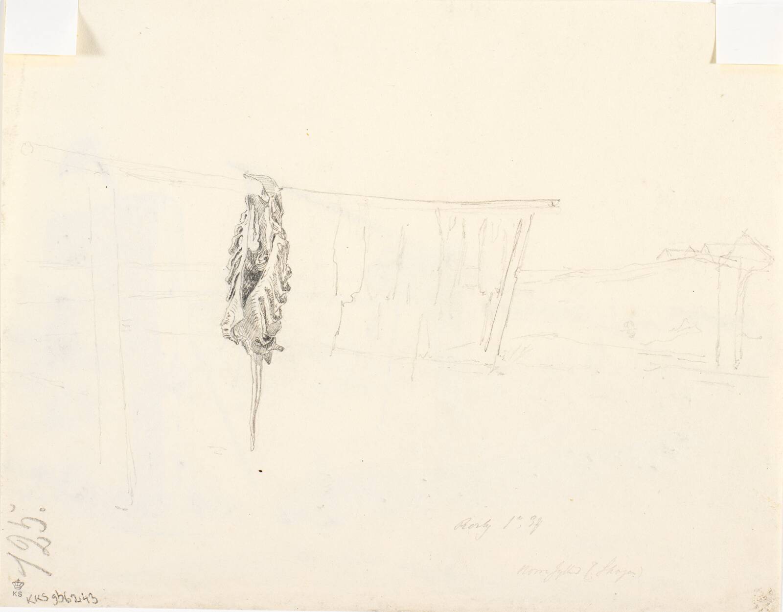 Blyantsstudie af hud der tørres, Martinus Rørbye, 1847