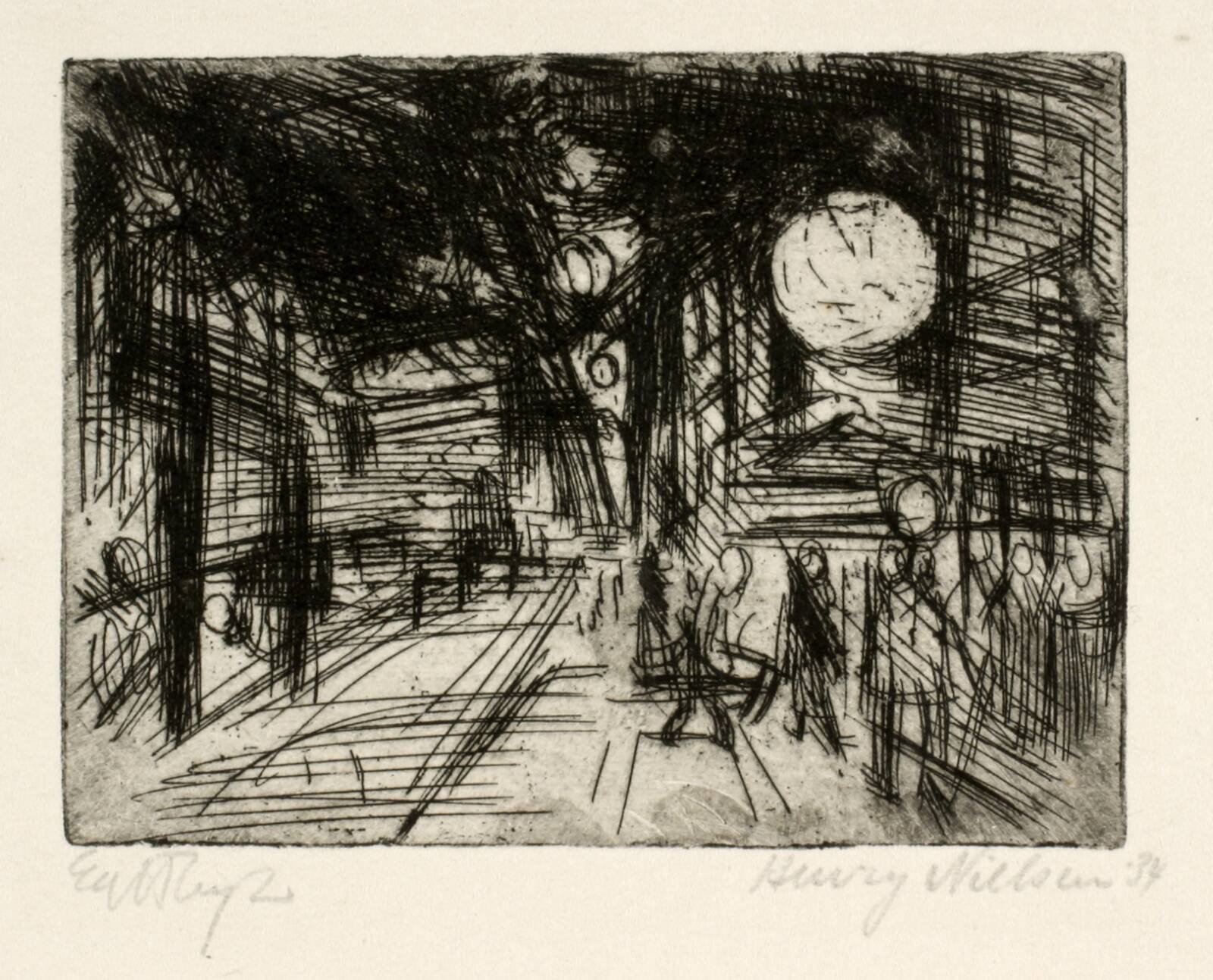 Gadebillede, sommernat, Henry Nielsen, 1934