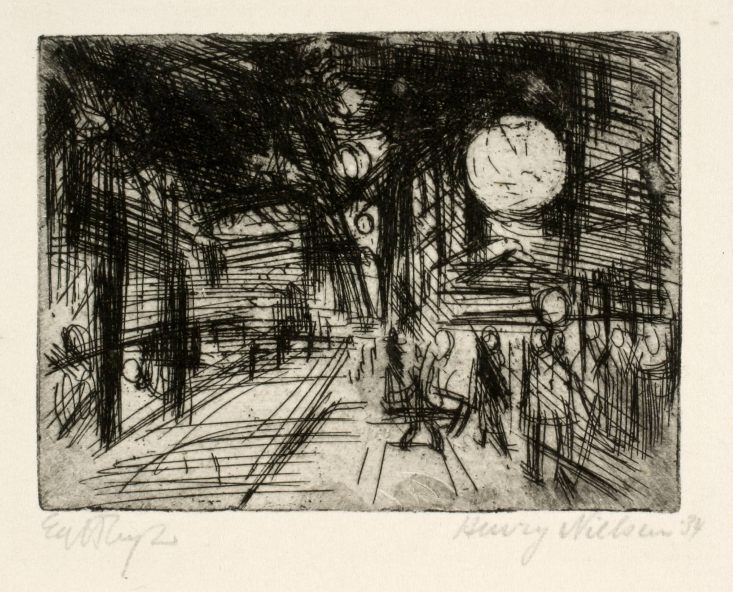 Gadebillede, sommernat, Henry Nielsen, 1934
