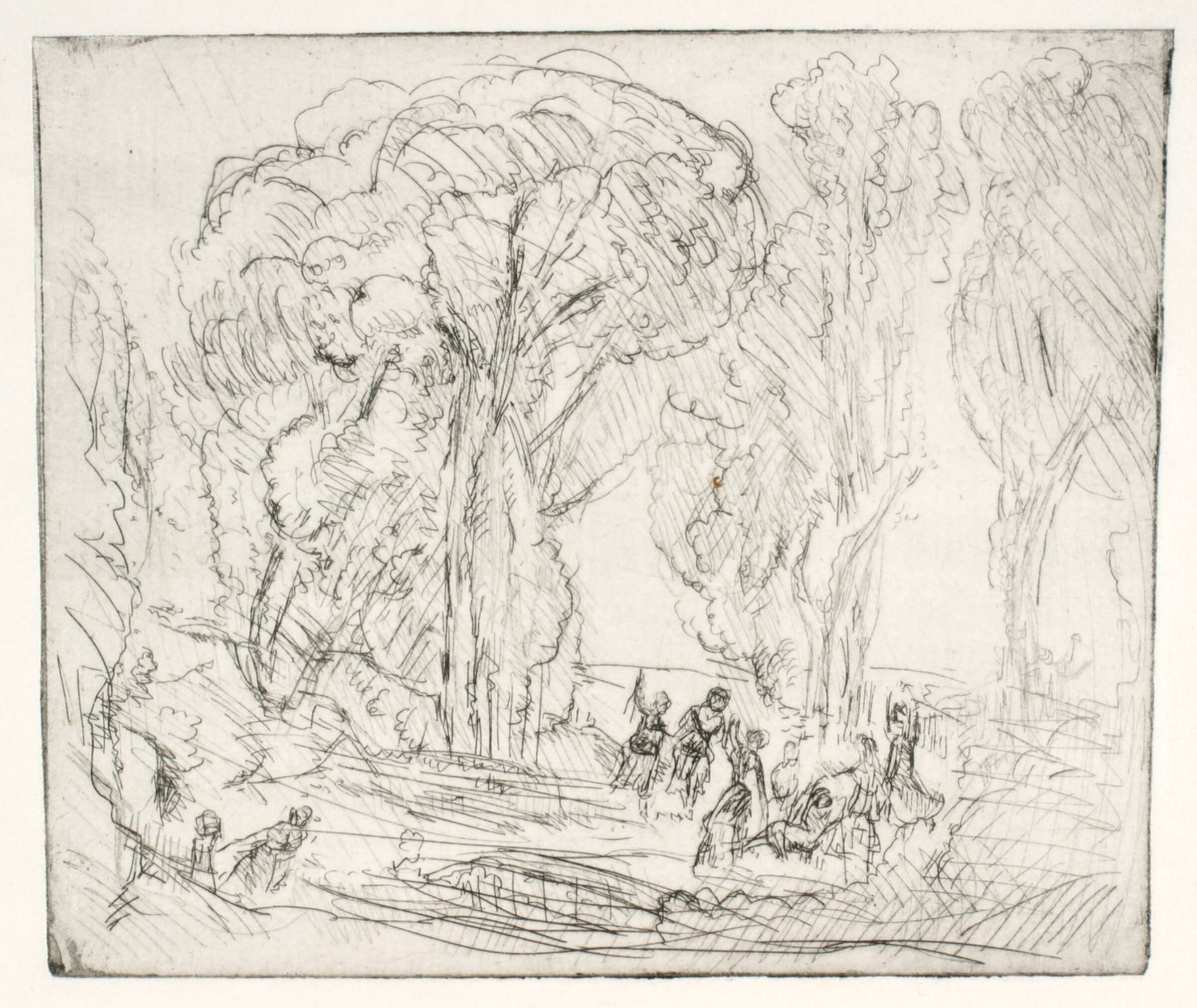 Fri kopi efter Corots maleri fra 1863 "Souvenir de Mortefontaine" i Louvre, Arne Johannessen, 1954