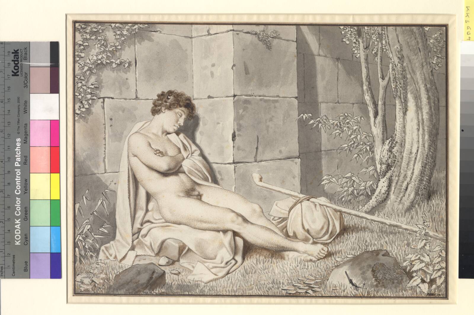 Sovende nøgen dreng ved en mur, C.W. Eckersberg, 1812