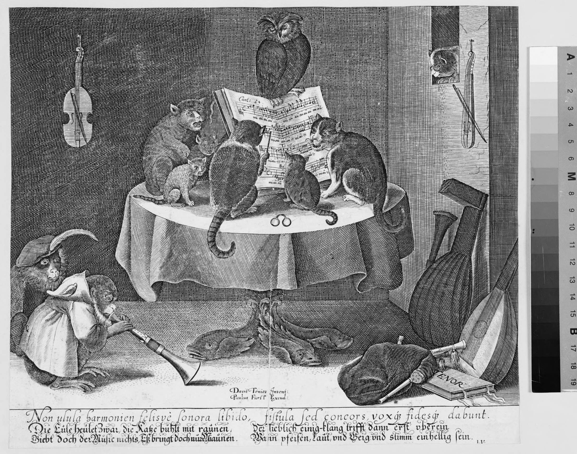 Koncert af ugle, katte og aber, Paul Fürst, 1620-1666