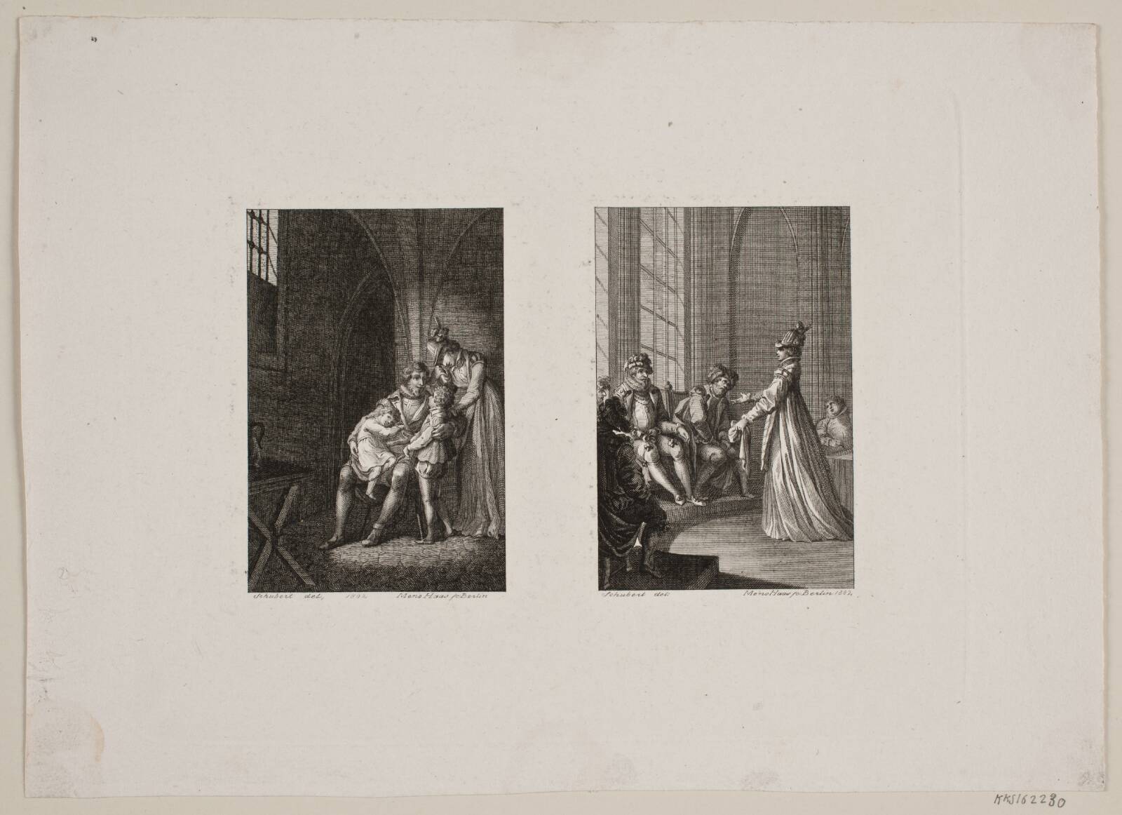 Familie i et fængsel; kvinde der taler for en domstol, by Meno Haas, 1802