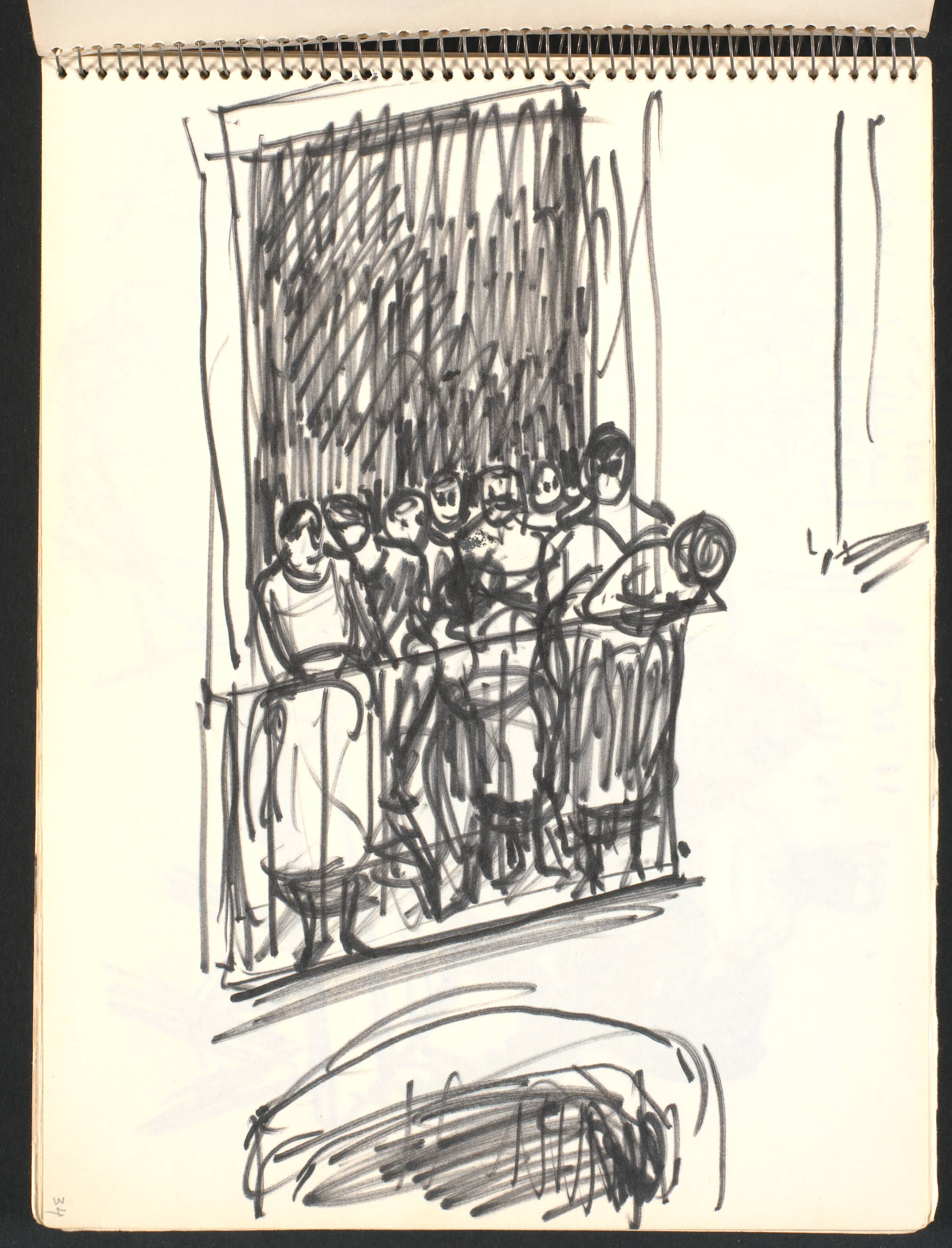 Balkon med en mængde kvinder, Gottfred Eickhoff, 1952