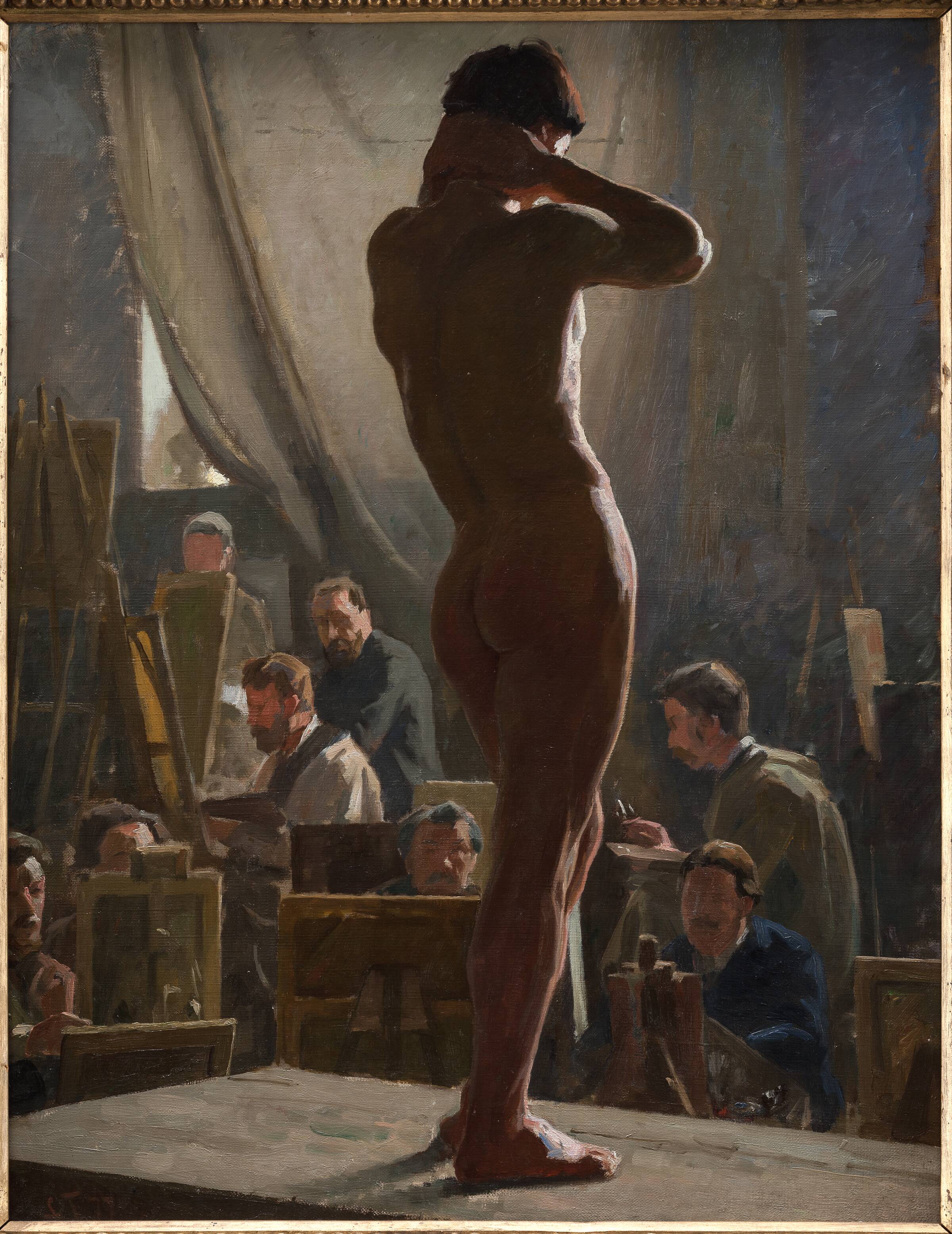 Modelstudie i Bonnats atelier, Laurits Tuxen, 1877
