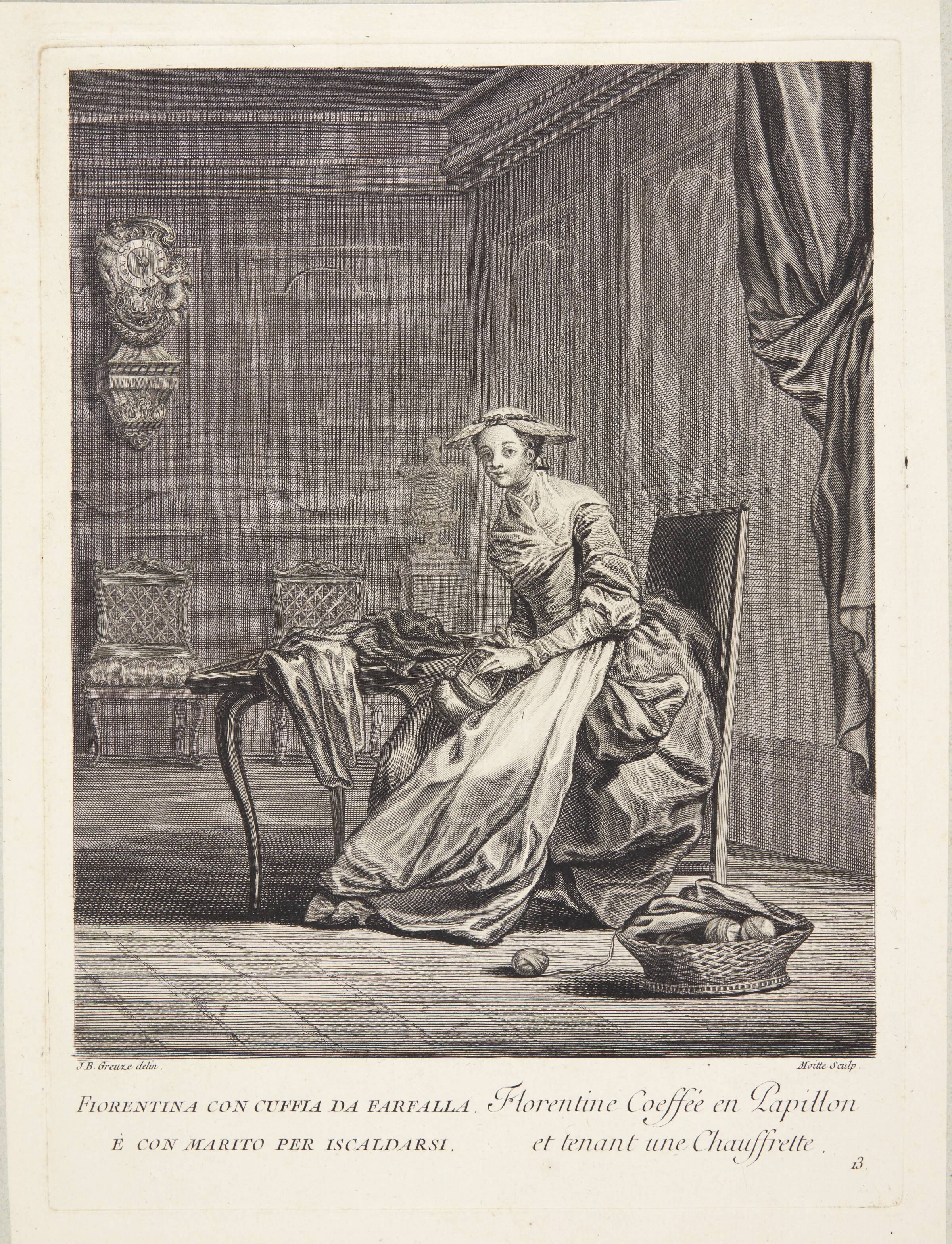 Kvinde fra Firenze (Florentine Coeffée en Papillon et tenant une Chauffrette), Pierre Etienne Moitte, 1760-1769