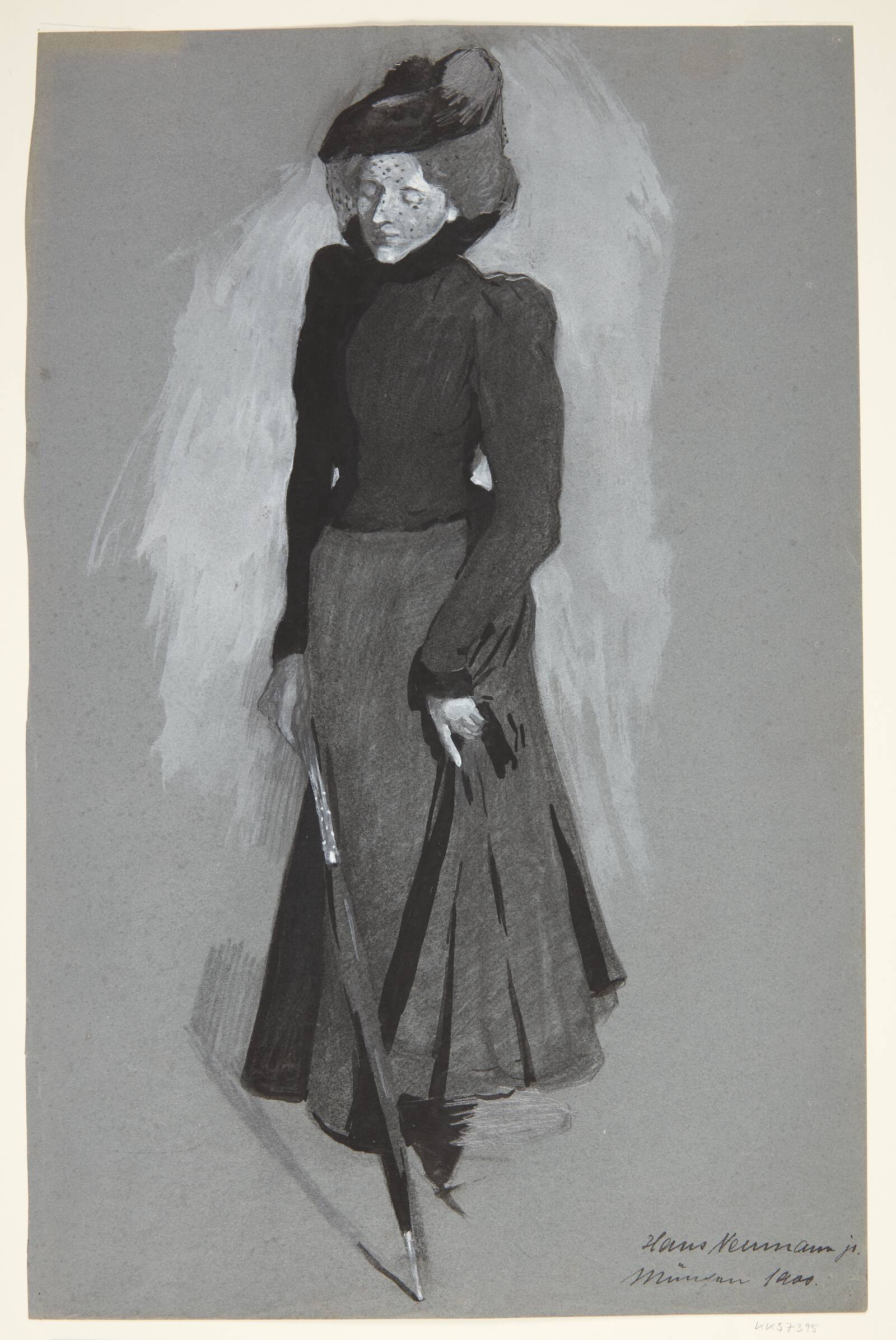 Stående kvinde med paraply, Hans Neumann jr, 1900