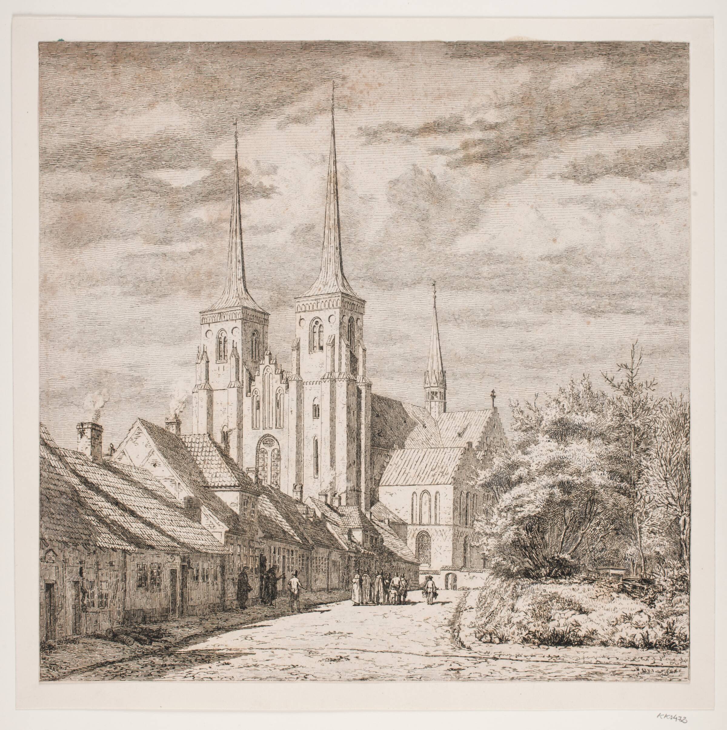 Roskilde Domkirke, set fra Sydvest, Jørgen Roed, 1837