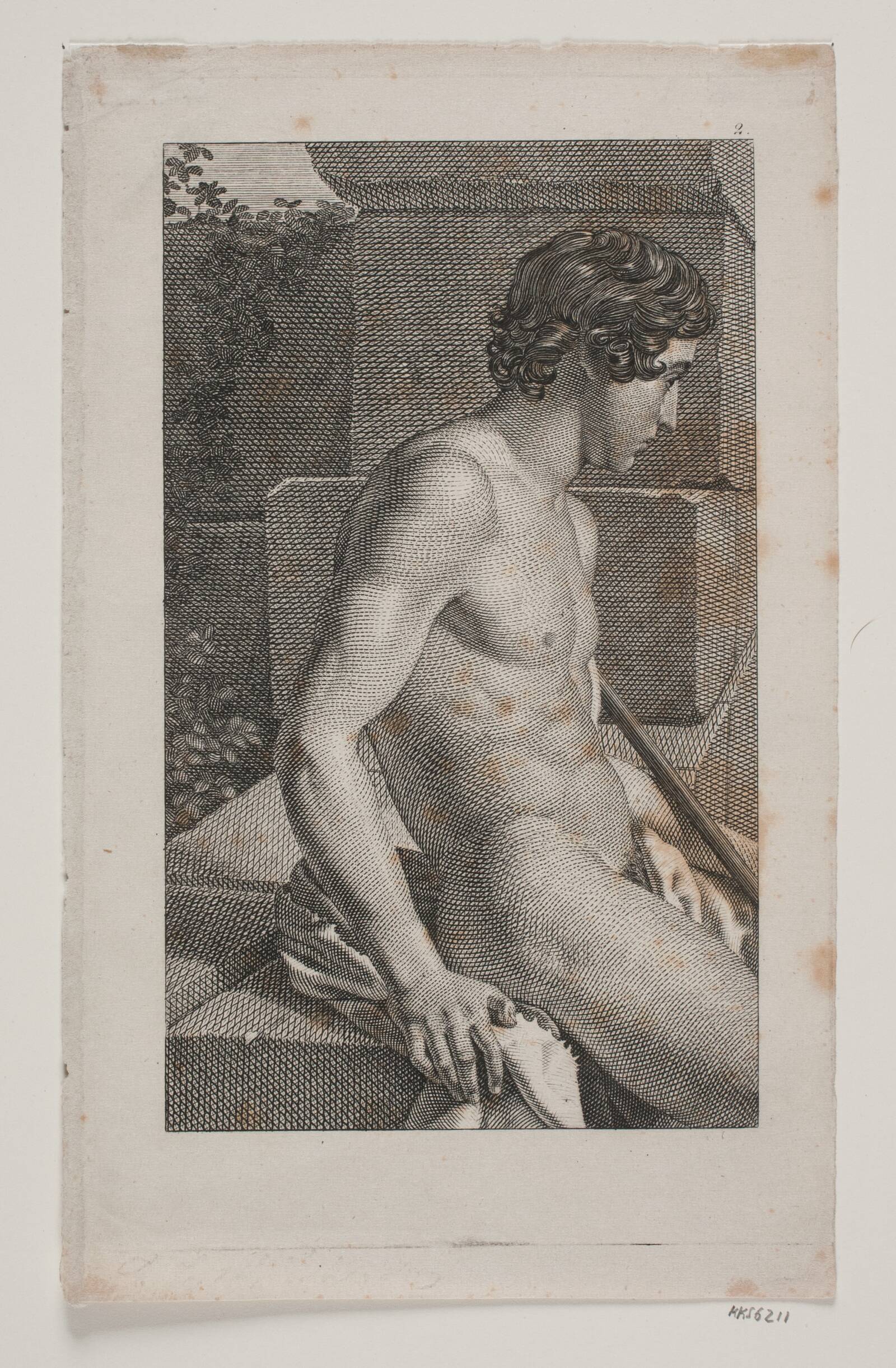 Nøgen mandlig model, profil mod højre, Erling Eckersberg, 1808-1889
