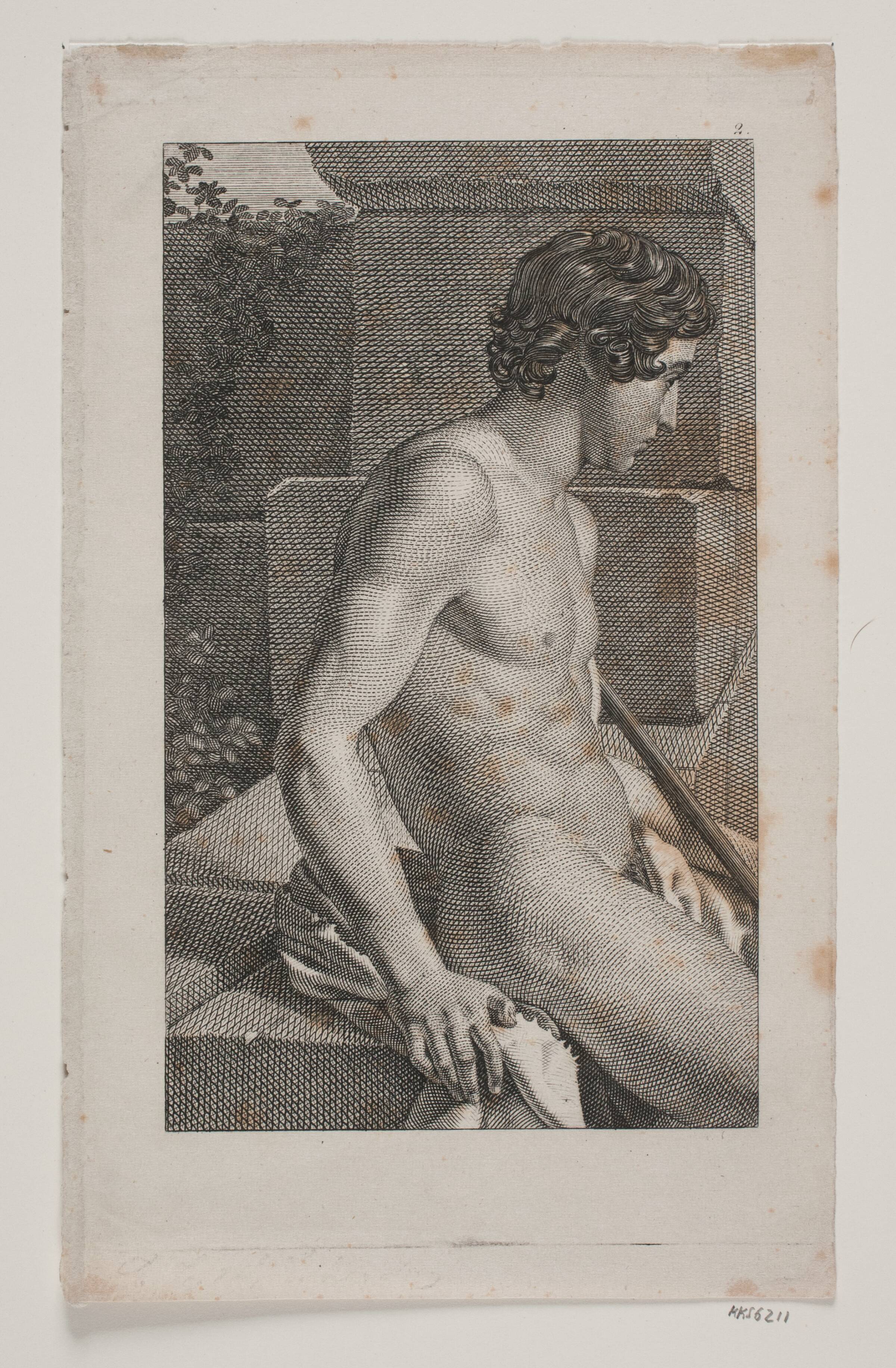 Nøgen mandlig model, profil mod højre, Erling Eckersberg, 1808-1889