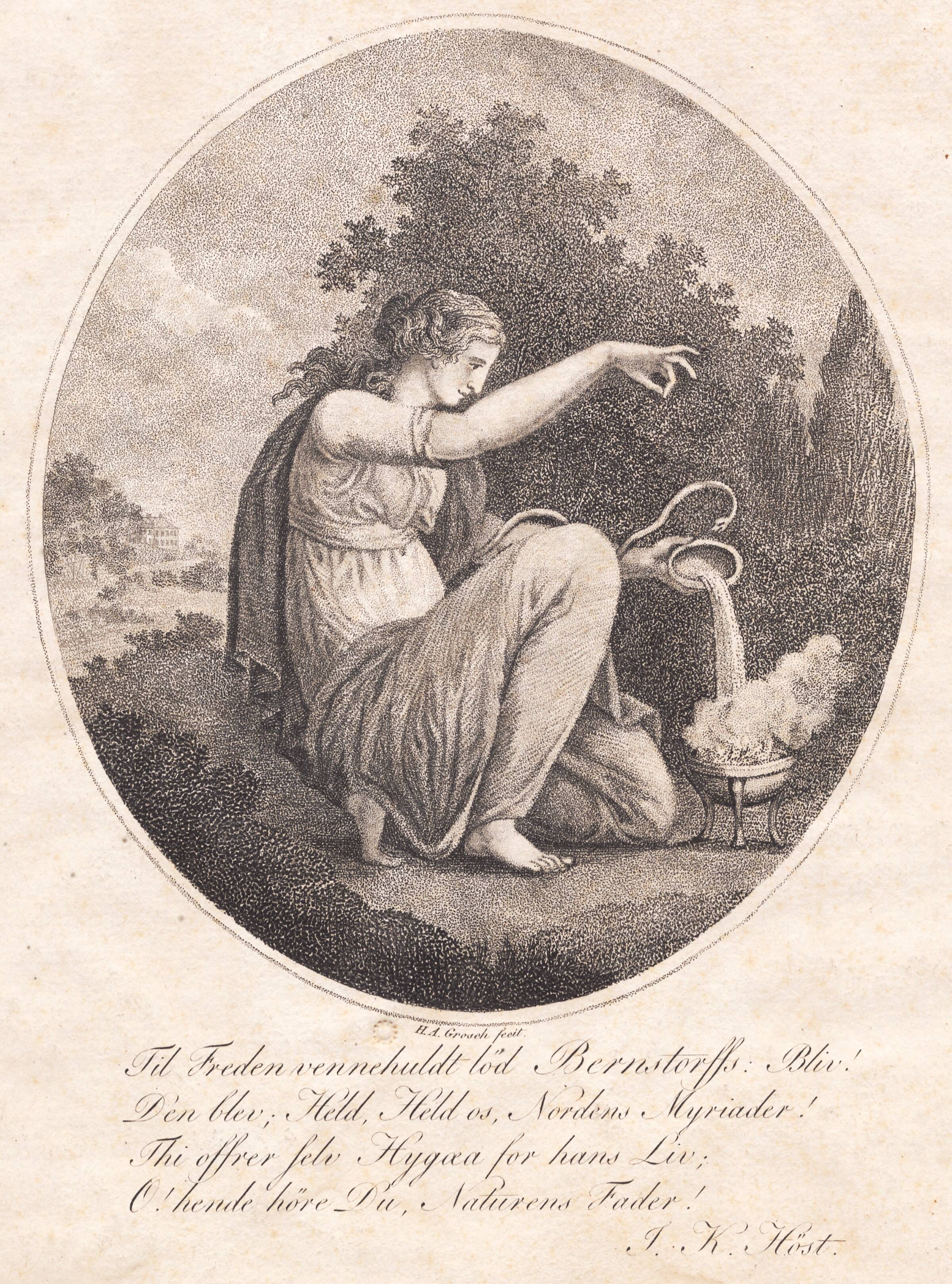 Hygæa ofrer for Bernstorffs sundhed, Heinrich Grosch, 1795