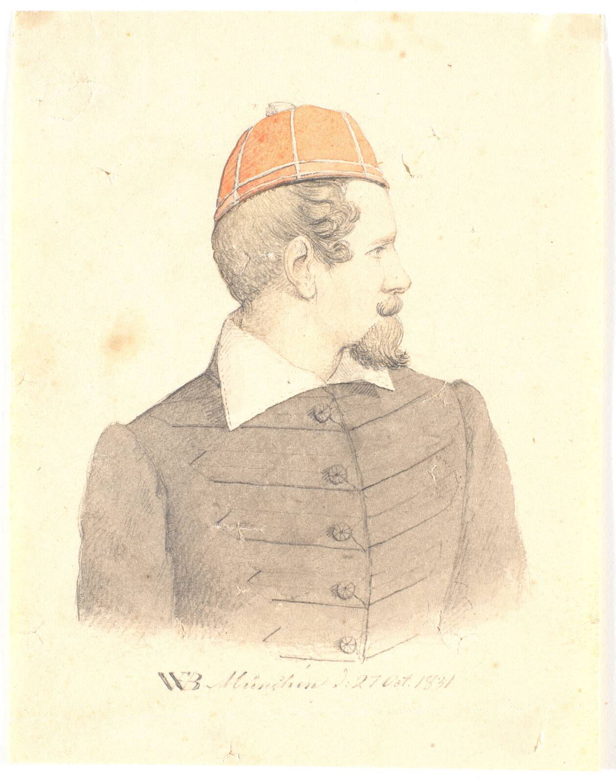 Selvportræt. Brystbillede, profil til højre, by Wilhelm Bendz, 1831