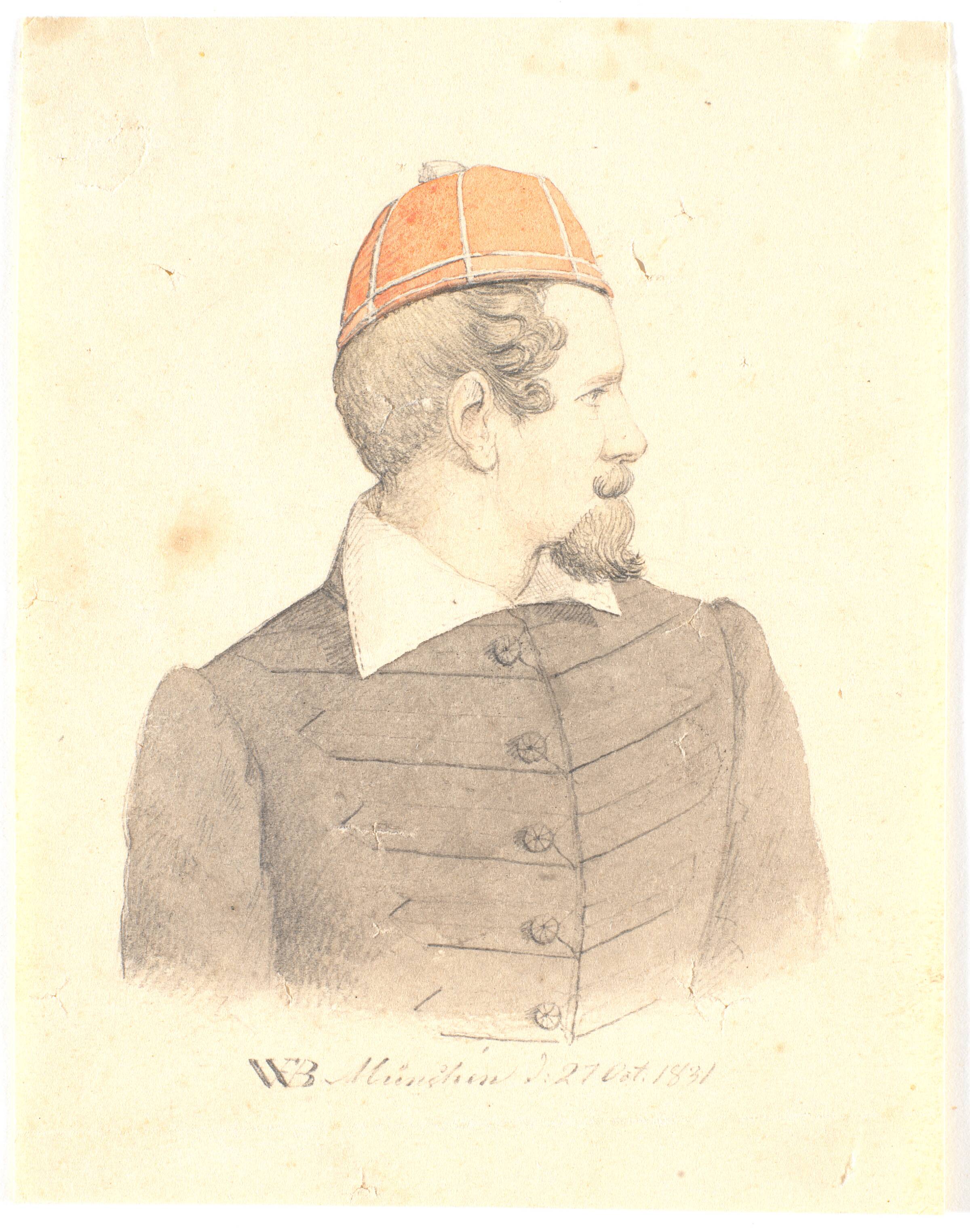 Selvportræt. Brystbillede, profil til højre, Wilhelm Bendz, 1831