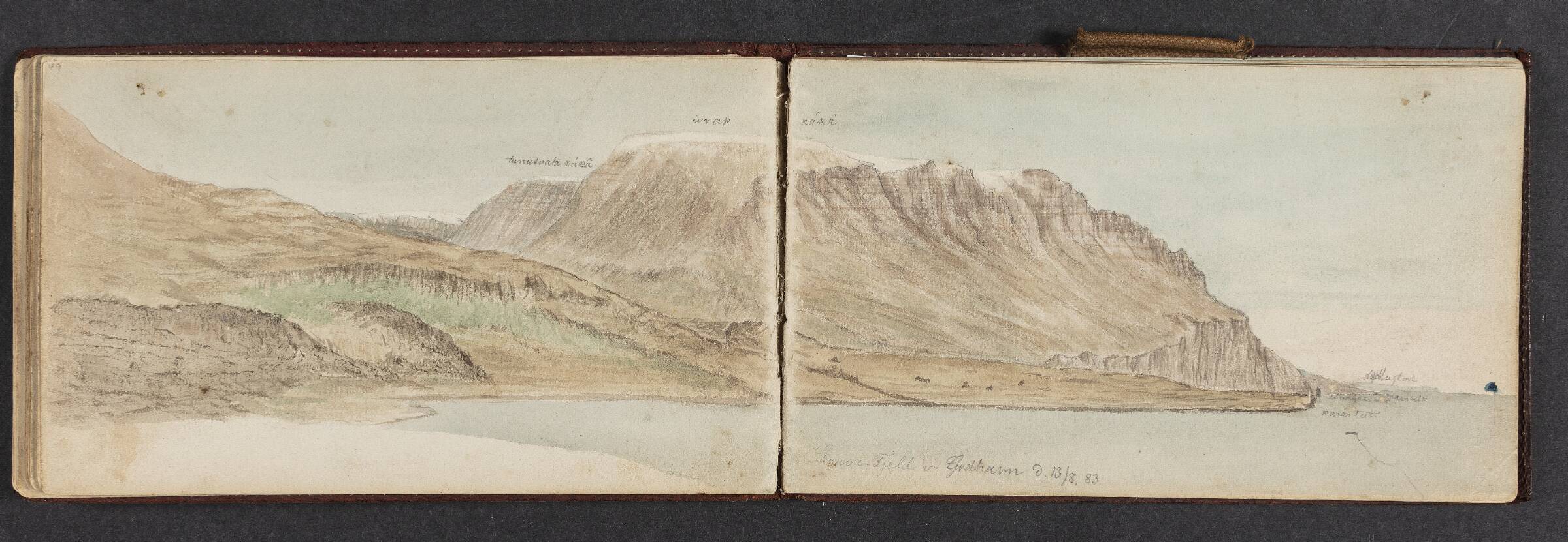 Kystlinie med fjelde, Godhavn, Lars Møller, 1883