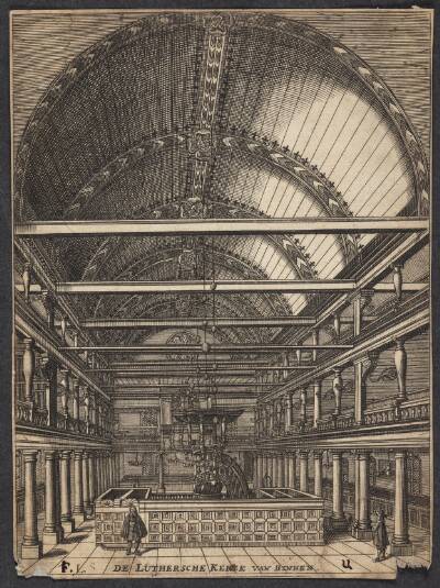 Interiør fra lutheransk kirke i Amsterdam (De Luthersche Kerck van Binnen)